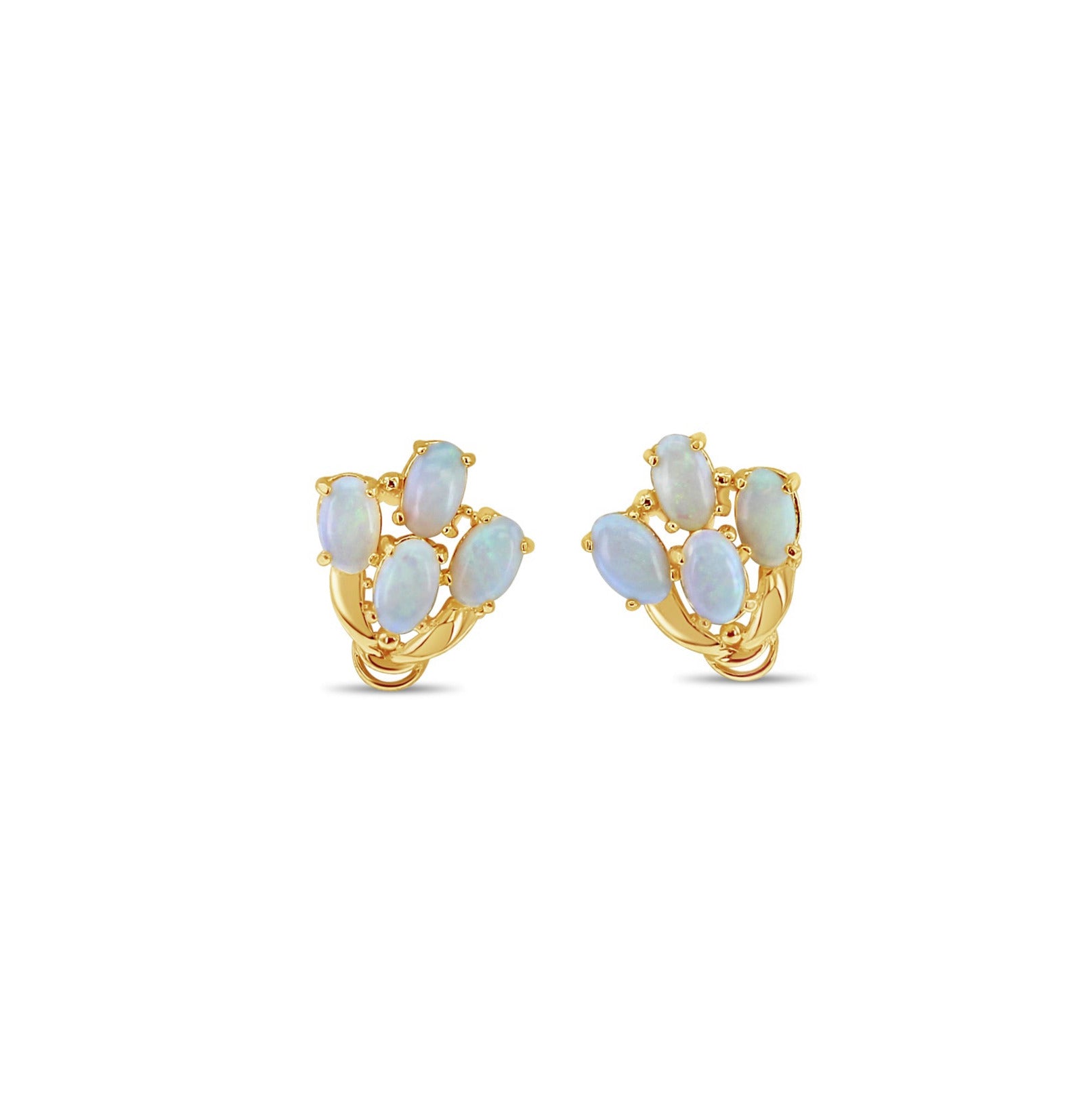 14K Yellow Gold Oval Opal Cluster Stud Earrings – Elegant Dainty Jewelry for Women, Perfect for Weddings, Parties & Everyday Wear