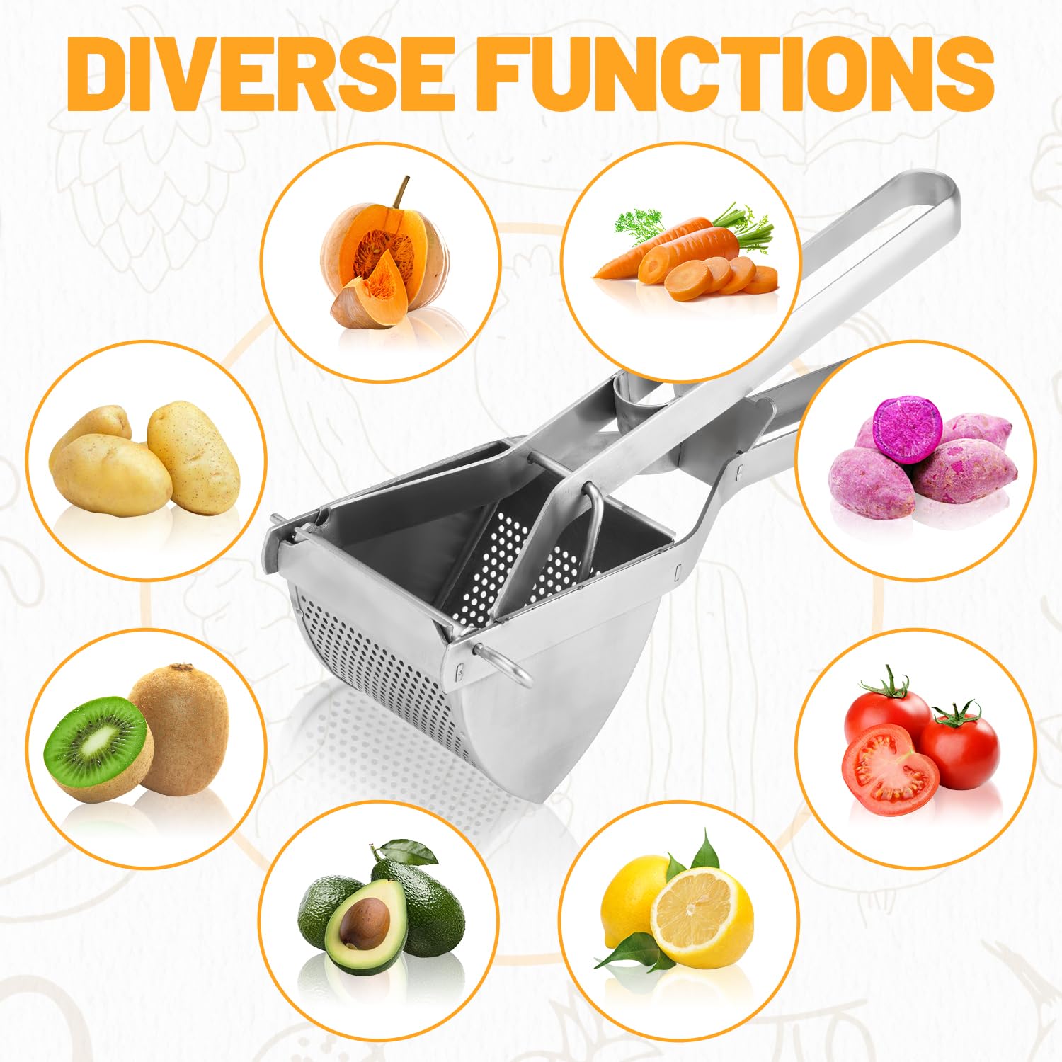 Premium Stainless Steel Potato Ricer & Masher - Heavy Duty Kitchen Tool for Smooth, Fluffy Mashed Potatoes, Purees & Fruit Juices | Perfect for Home Cooking, Baby Food Prep & Restaurant Use