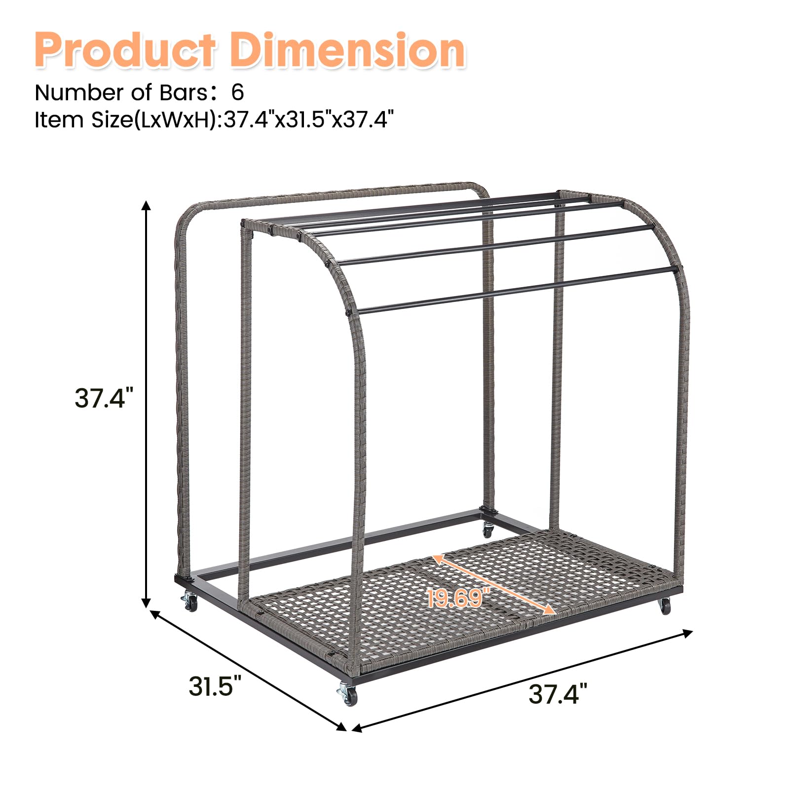 IdealHouse Freestanding Rattan Weaving Poolside Towel Rack - 5-Bar Outdoor/Indoor Storage Organizer for Towels, Pool Floats, Noodles & Swimming Rings - Perfect for Patio, Beach House & Poolside Decor