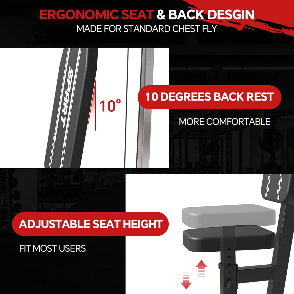 SPART Adjustable Plate Loaded PEC Fly & Reverse Delt Machine - Upper Body Strength Trainer with Band Pegs for Chest, Back, Shoulder Workouts | Home Gym Equipment for Full Upper Body Training