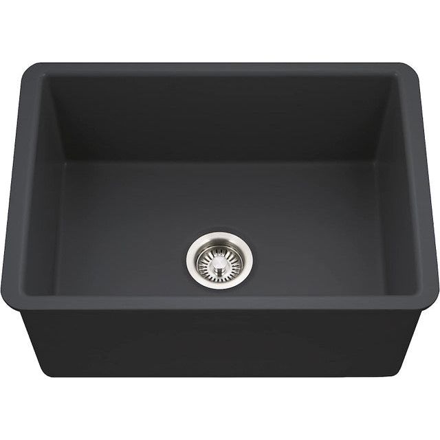 Houzer Platus Series 26 Fireclay Undermount Single Bowl Kitchen Sink - PTU 2800 BL in Black | Durable Farmhouse Sink for Modern Kitchens & Restaurant Use