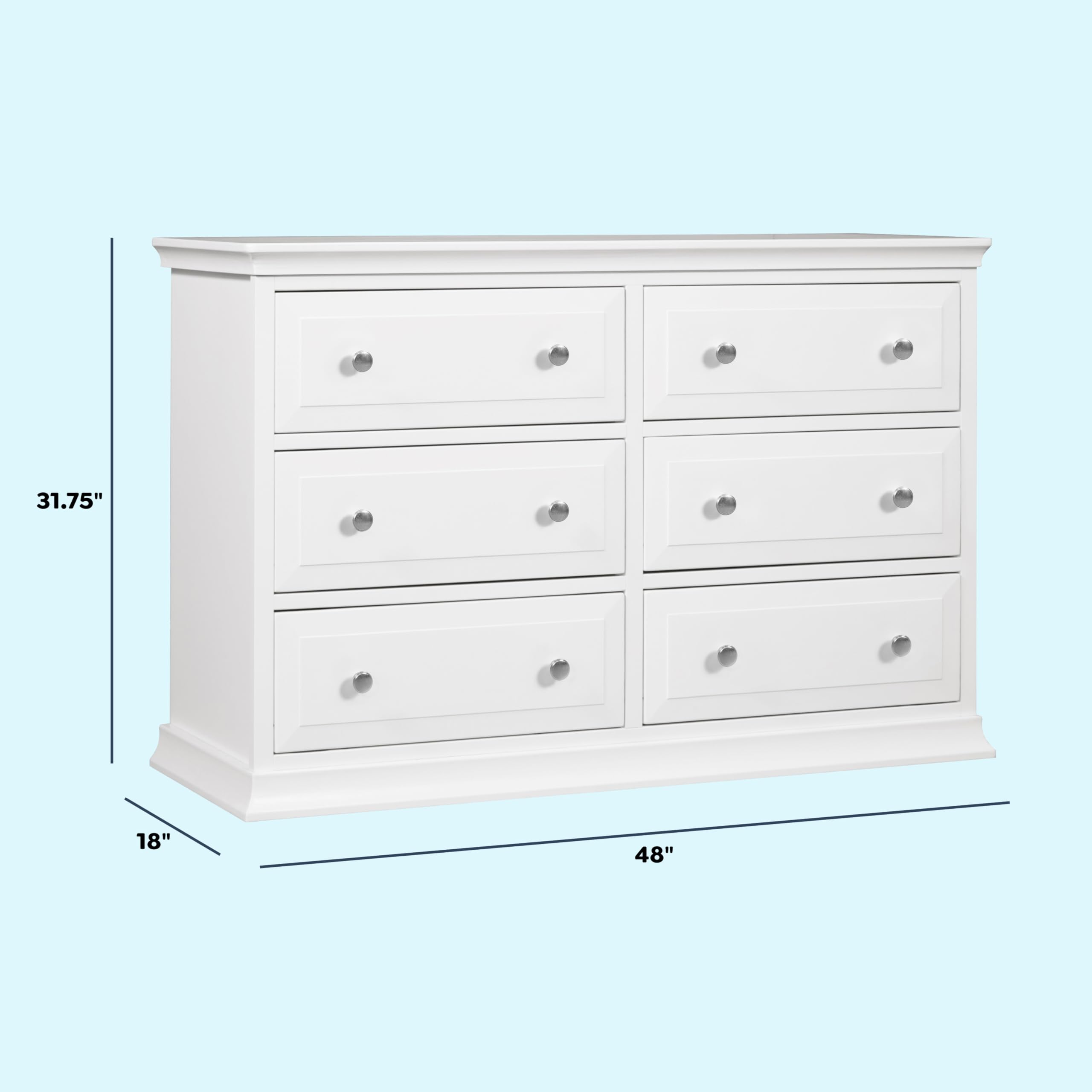DaVinci Signature 6-Drawer Double Dresser in White - Modern Bedroom Furniture for Storage & Organization - Perfect for Master Bedroom, Guest Room & Nursery