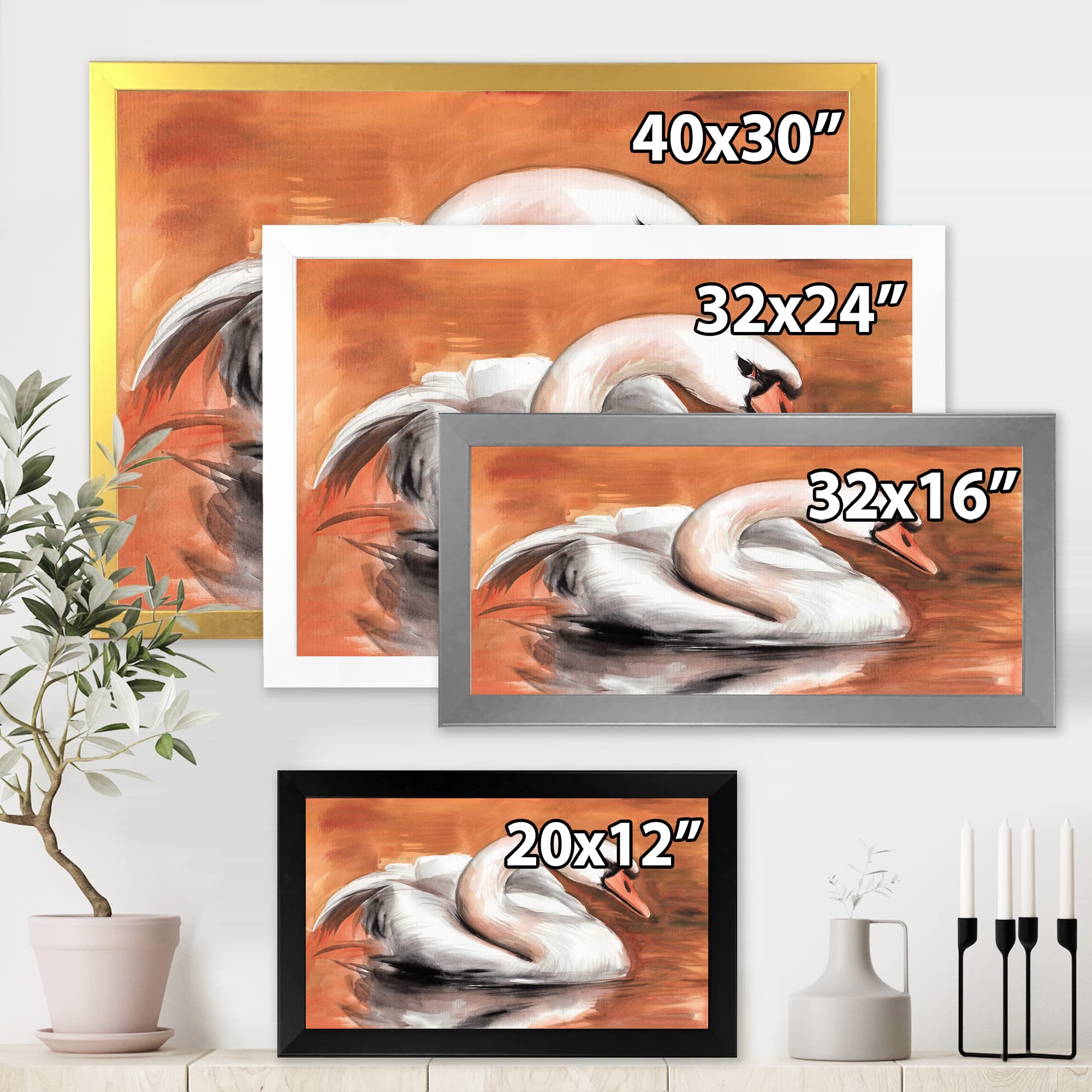 Elegant Swan on Water Traditional Framed Wall Art Painting - Perfect for Living Room, Bedroom & Office Decor