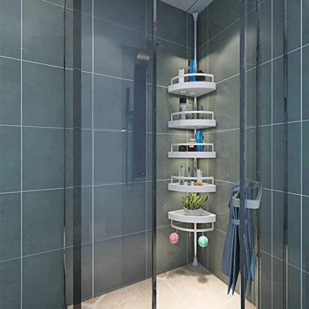 Adjustable Telescoping Corner Shelf for Bathroom - Single Pole Floor Stand Triangle Storage Tray - Perfect for Small Spaces, Shower Organizer & Toilet Storage