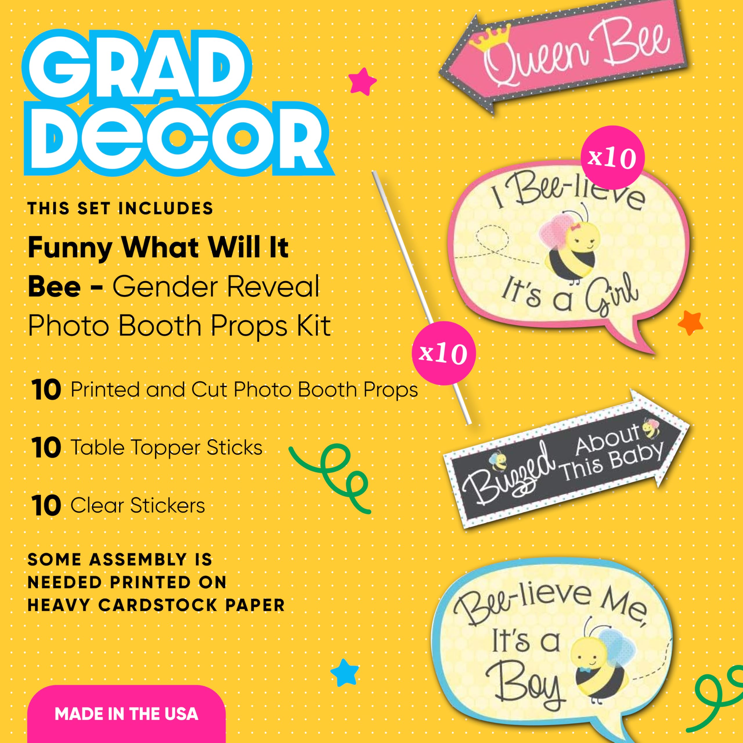 Big Dot of Happiness Gender Reveal Party Set - Funny 'What Will It Bee' Decorations with Photo Booth Props for Baby Shower (10-Piece Kit) - Perfect for Gender Reveal Celebrations, Baby Showers & Nursery Decor