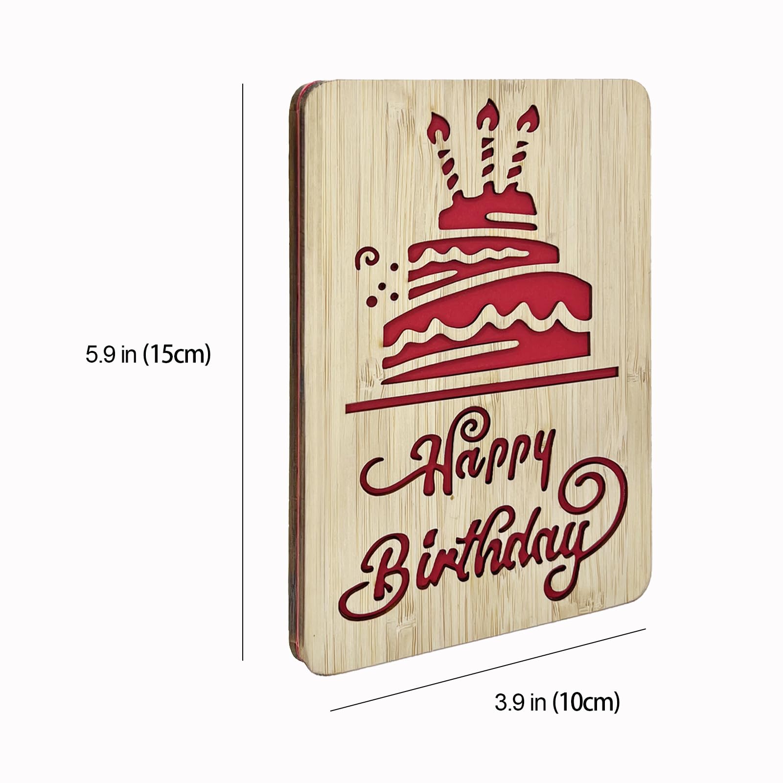 Handmade Bamboo Wood Birthday Greeting Card with Cute Cake Design - Unique Eco-Friendly Birthday Gift for Friends, Family & Loved Ones | Perfect for Anniversaries, Special Occasions & Thoughtful Surprises