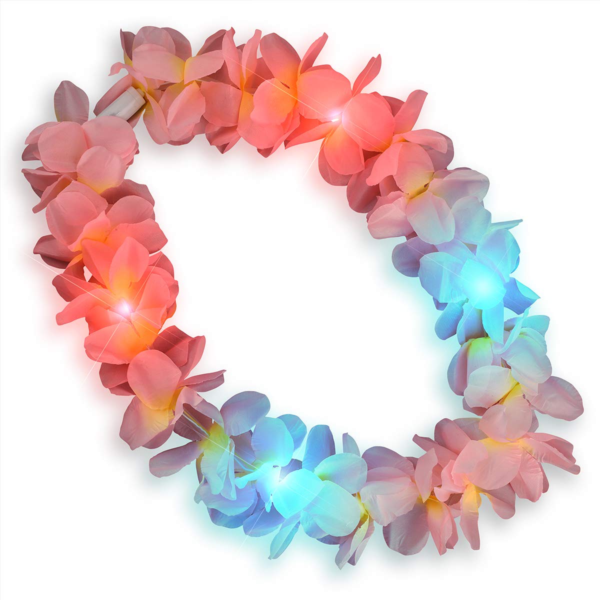 48 Pack Colorful LED Light Up Hawaiian Leis - Flashing Multi-Colored Flower Necklaces for Luau Party, Beach Wedding, Pool Party & Tropical Themed Events