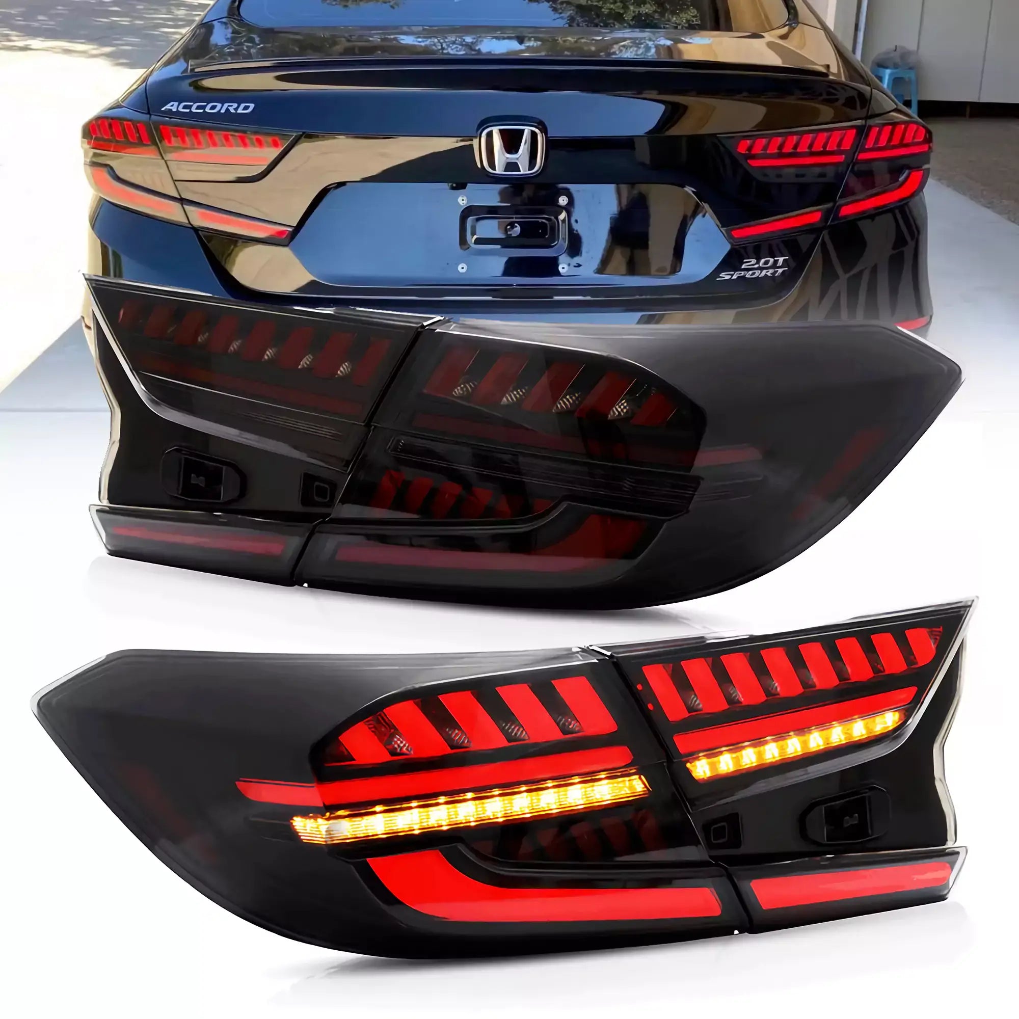 2018-2022 Honda Accord 10th Gen LED Tail Light Assembly - Full LED Dynamic Welcome Lighting - Direct Fit Replacement - Enhanced Visibility & Style for Night Driving