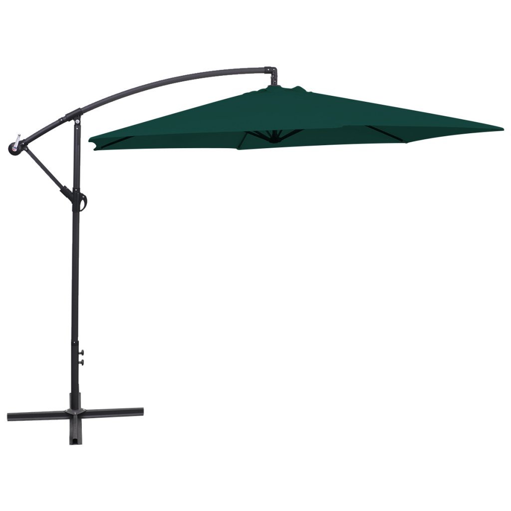 10FT Aluminum Outdoor Patio Umbrella with Crank - UV Resistant Garden Parasol for Table, Market & Hanging Use - Includes Portable Base Stand (Green) - Perfect for Backyard, Poolside & Commercial Spaces