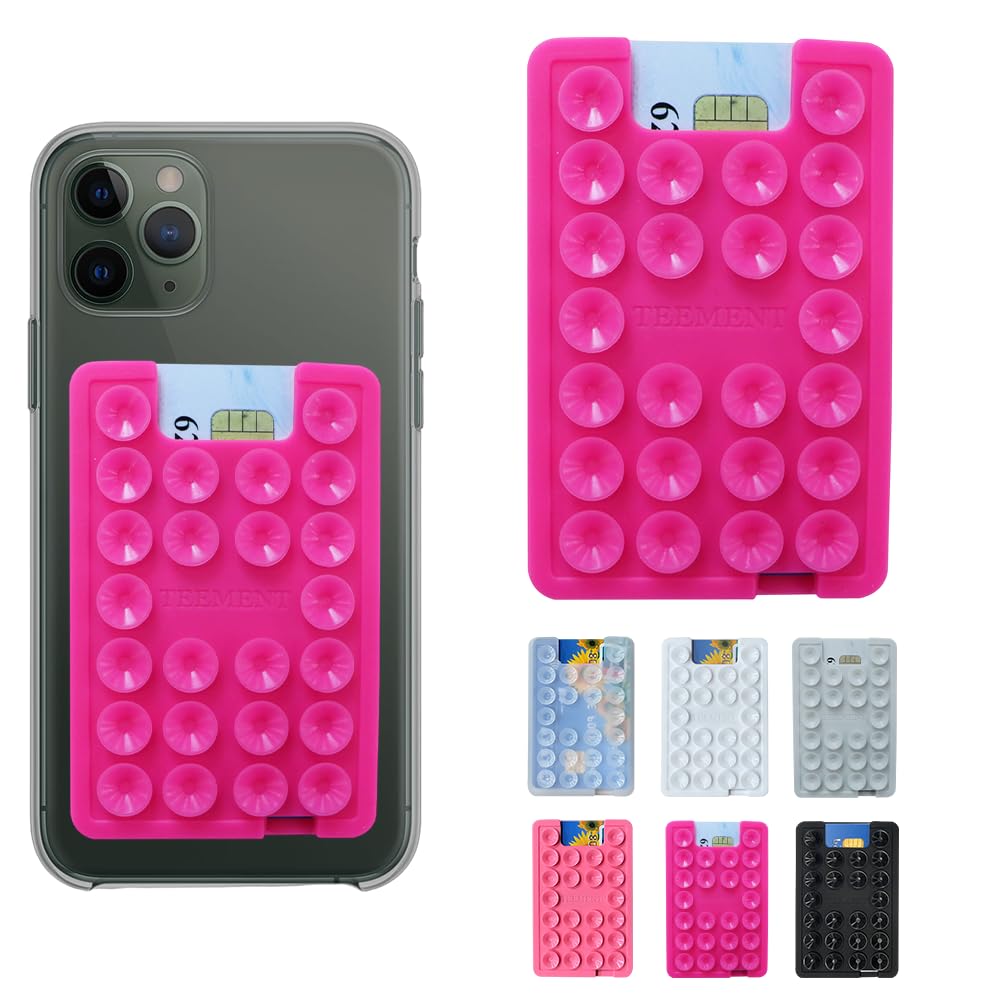 Sticky Silicone Suction Phone Card Holder Mount - Wallet Case for iPhone & Android - Hands-Free Shower Mirror Mount for TikTok Videos & Selfies (Hot Pink) - Perfect for Driving, Bathroom, Gym & Outdoor Activities
