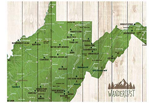 West Virginia State Park Push Pin Map - Canvas Foam-Backed Travel Map with Included Pins - Perfect for Home Office Decor, Travel Planning & Adventure Tracking (Multiple Sizes Available)
