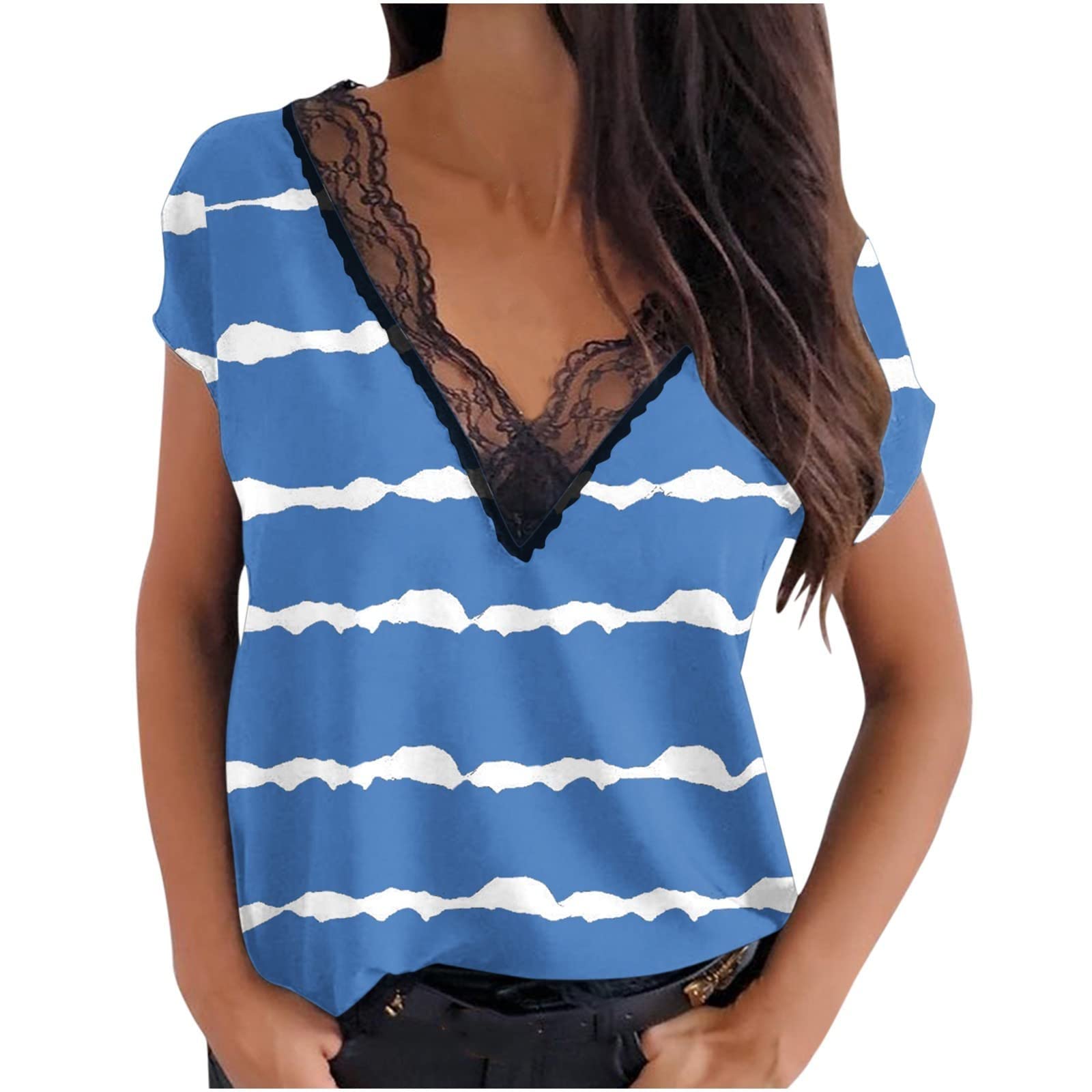 Women's Sexy Cap Sleeve Lace T-Shirt - Floral Summer Blouse Casual Top for Women | Perfect for Date Nights, Beach Outings & Summer Parties