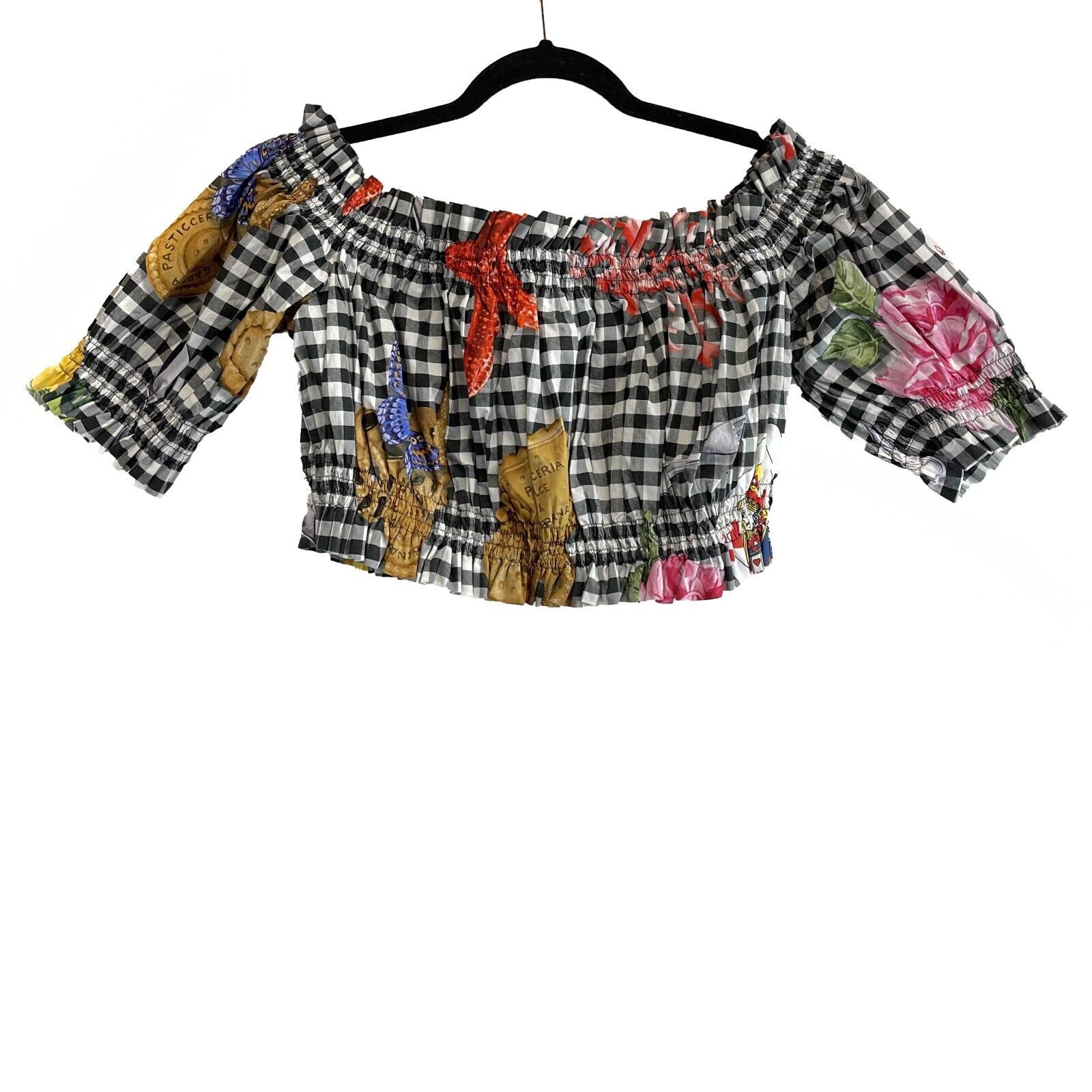 Dolce & Gabbana Women's Off Shoulder Plaid Gingham Print Cotton Cropped Top Size IT 42 (US 6) - Perfect for Summer Outfits, Beach Vacations & Date Nights