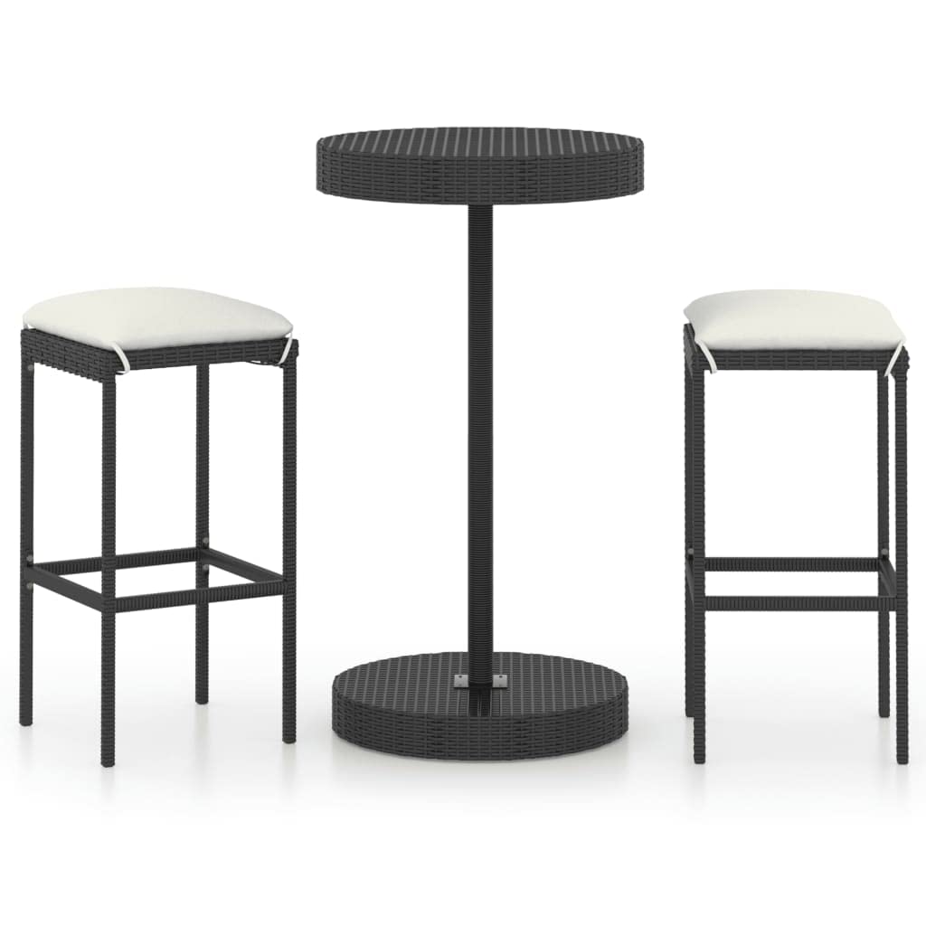 CHARMMA 3-Piece Outdoor Patio Bar Set with Weather-Resistant Poly Rattan & Cushions - Black Bistro Set for Garden, Balcony or Poolside Dining