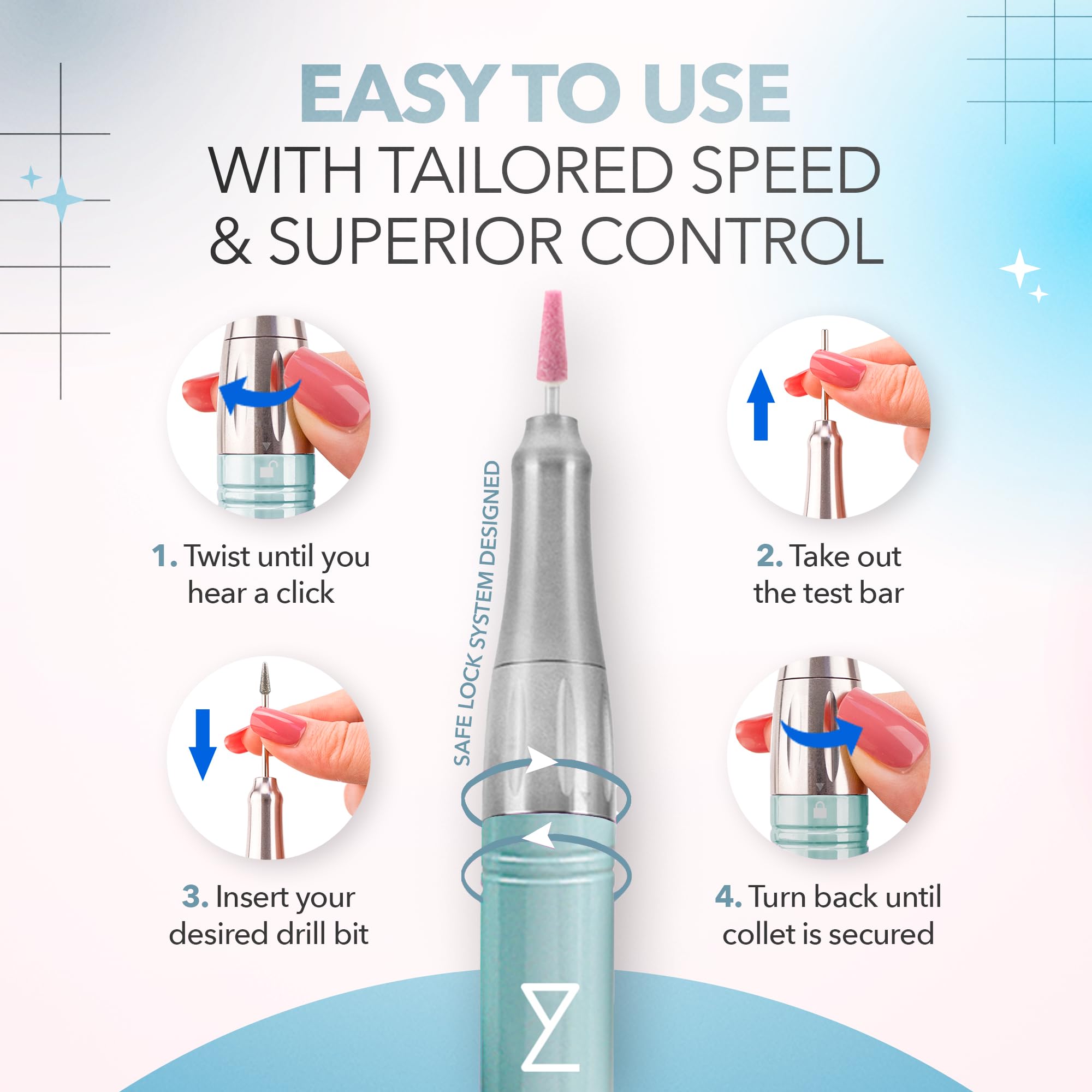 Professional Nail Drill Machine - Coreless 2-in-1 Electric Nail File, Cordless, 35000 RPM, HD Display - Salon & Home Manicure Pedicure Kit (Teal) - Perfect for Nail Art, Acrylics & Gel Extensions