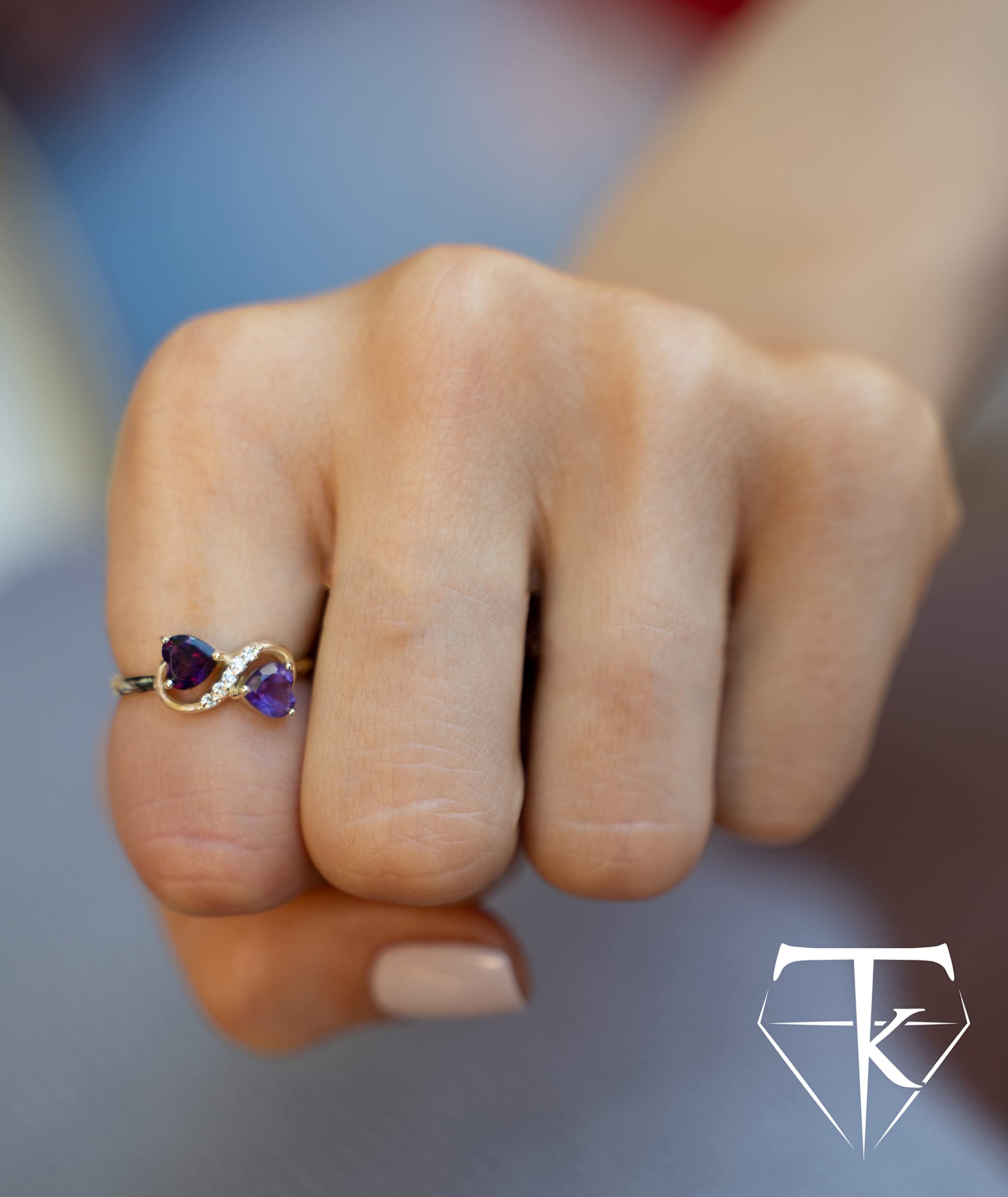 10K Gold Heart-Shaped Amethyst & Diamond Infinity Ring - February Birthstone Jewelry for Women | Promise Ring, Engagement Ring, Anniversary Gift | Made in USA | Perfect for Valentine's Day, Proposals & Special Occasions