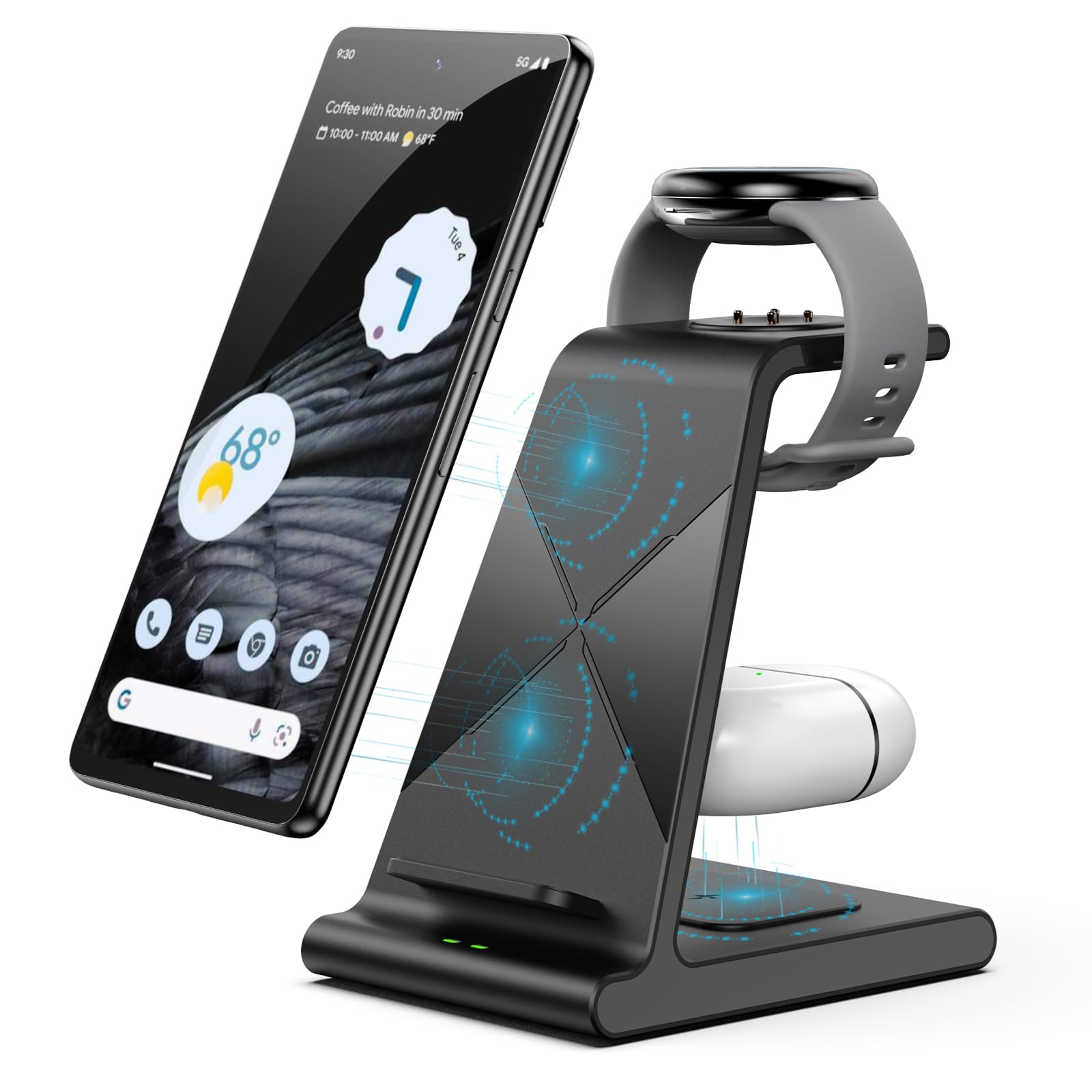 Google Pixel Watch 2 & Fitbit Versa 4/3/Sense 2 Wireless Charger | Fast Charging Station for Pixel 8 Pro/8/7 Pro/7/7A/6/6 Pro/5/4 & Galaxy S24 Ultra | Compatible with Pixel Buds Pro | Perfect for Home, Office & Travel