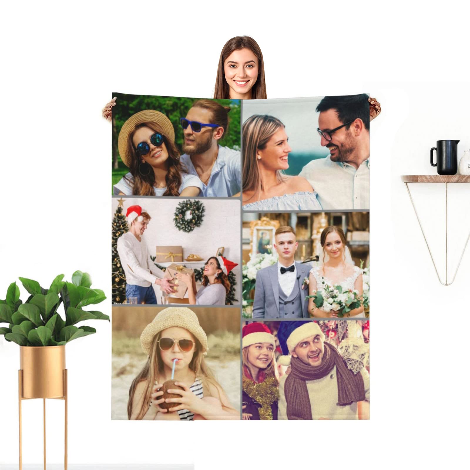 Custom Photo Blanket with Text - Personalized Picture Collage Fleece Blanket for Adults, Kids & Family - Pet Blankets for Dogs & Cats - Perfect Birthday, Christmas & Halloween Gift (60