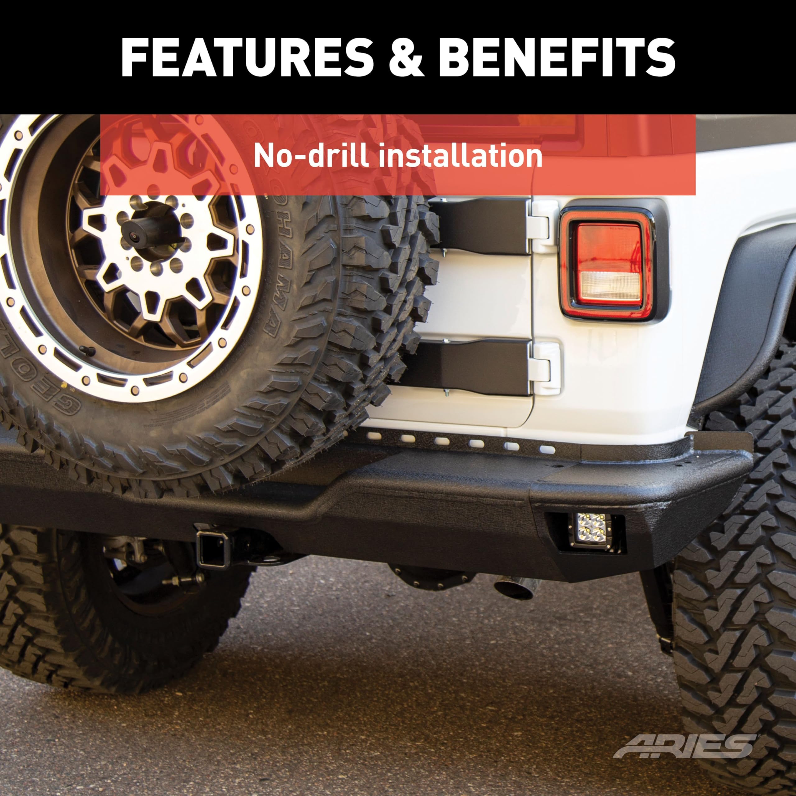 ARIES 2082081 TrailChaser Black Steel Rear Bumper with LED Lights for Jeep Wrangler JL (2018-2023) | Heavy Duty Off-Road Protection | Perfect for Rock Crawling & Overlanding Adventures