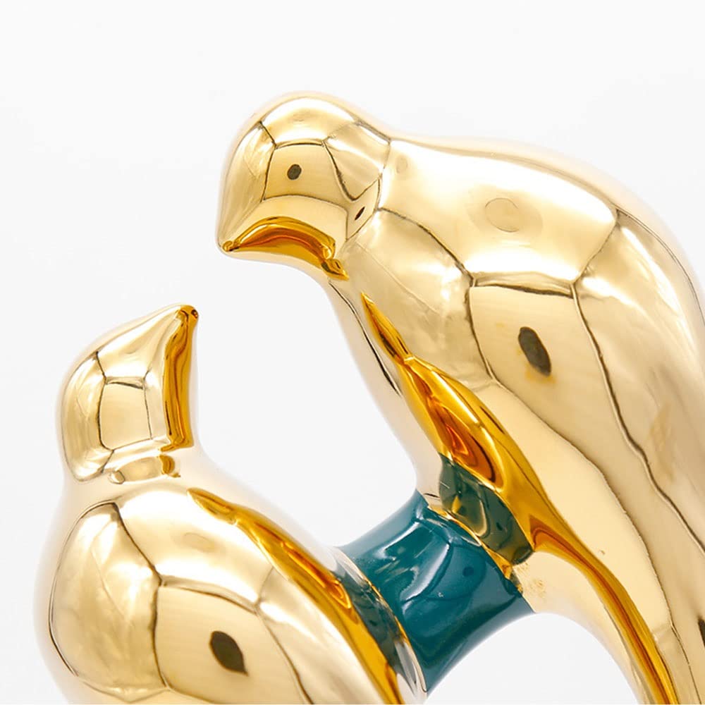Gold Lovebirds Figurine Statue - Elegant Home Decor for Living Room, Bedroom, Office Desk & Cabinets | Perfect Gift for Wedding, Anniversary & Housewarming