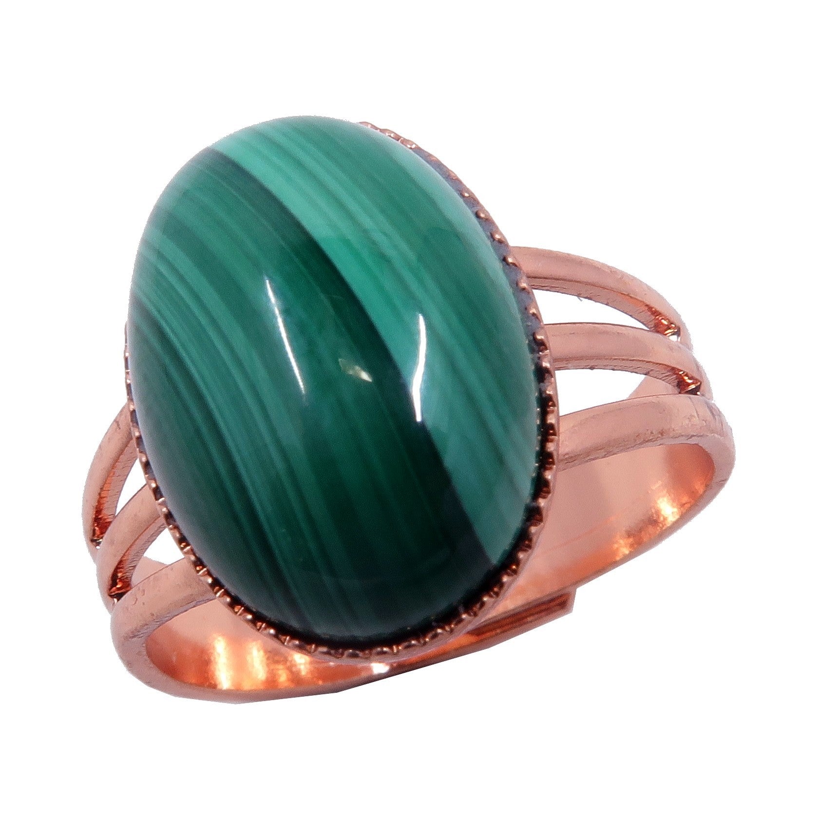 Malachite Ring for Women - Adjustable Copper Band with Love Story Stone - Perfect for Romantic Gifts, Anniversary & Boho Jewelry
