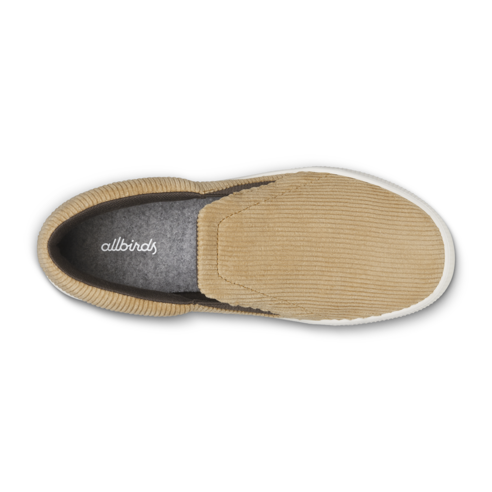 Women's Corduroy Lounger Lift Shoes in Stony Beige with Natural White Sole - Comfortable Slip-On Casual Shoes for Home, Office and Daily Wear