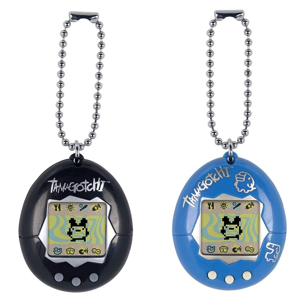 Original Tamagotchi Virtual Pet Game - Black & Blue/Silver Electronic Pocket Pet for Kids & Adults - Perfect for Stress Relief, Nostalgic Fun, and On-the-Go Entertainment