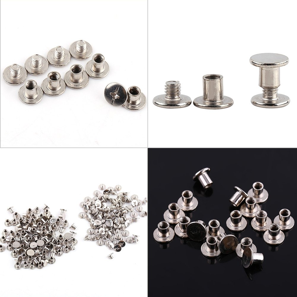 100pcs M5x6mm Nickel Binding Screws & Rivets for Photo Albums, Leather Craft, DIY Scrapbooking - Durable Fasteners for Bookbinding, Journals & Ledger Repair