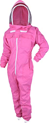 Professional Beekeeping Suit - Full Body Cotton Bee Suit with Self-Supporting Fencing Veil - Beekeeper Protective Gear for Hive Inspection & Honey Harvesting (Pink, Large)