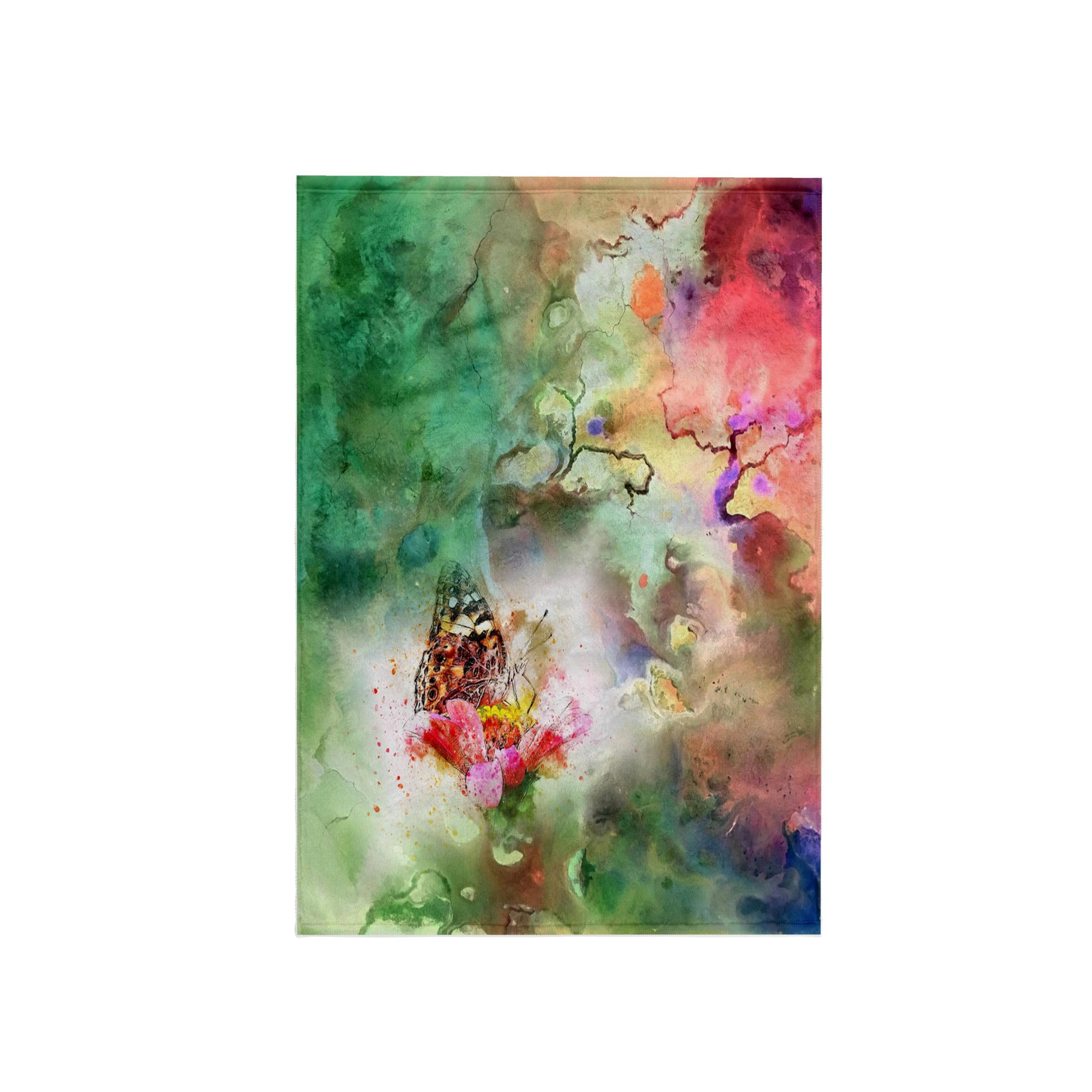 3D Rose Abstract Watercolor Painting Towel - Green and Pink Monarch Butterfly Design - Soft & Absorbent Bath, Kitchen & Beach Towels for Home Decor & Gifts