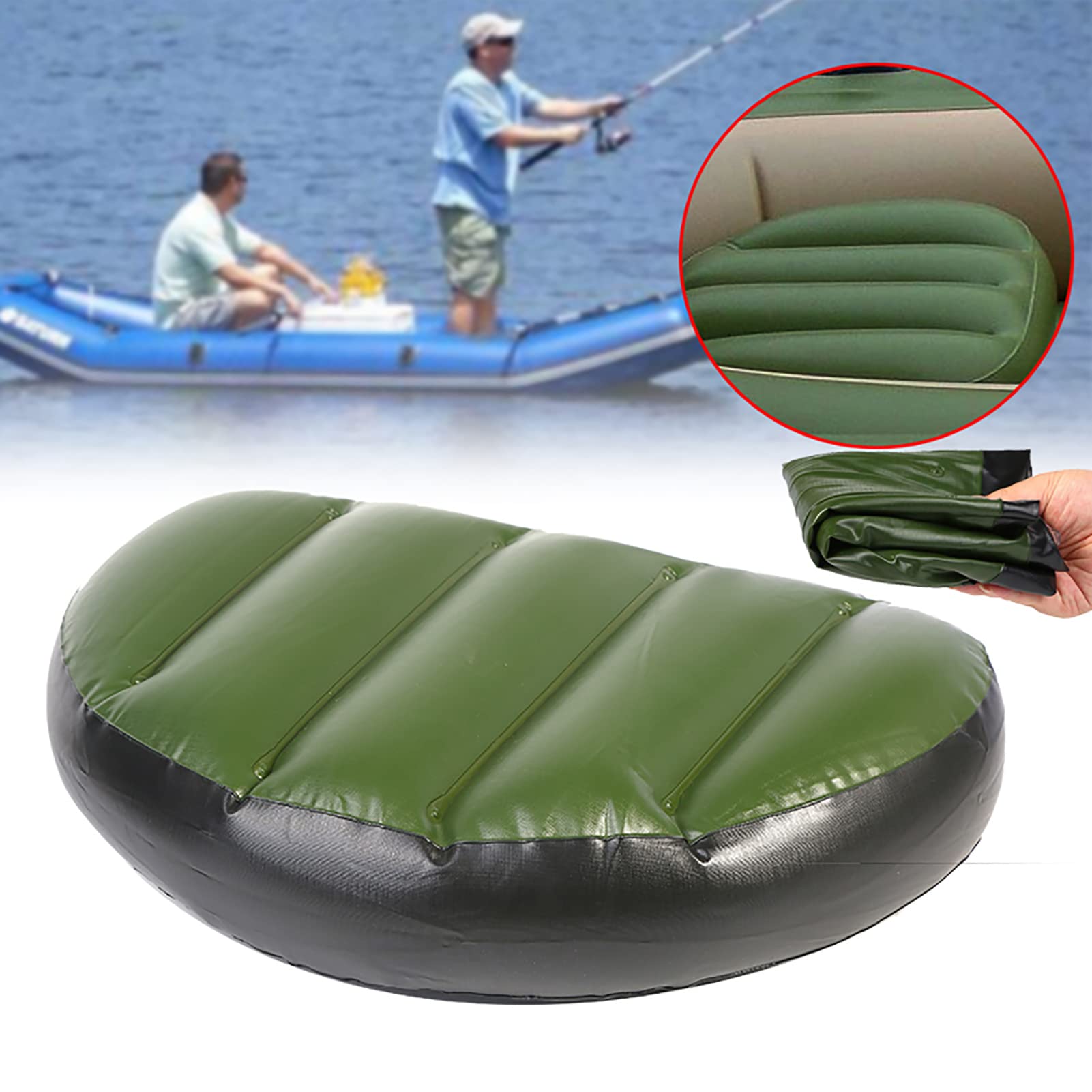 **Inflatable Boat Seat Cushion - PVC Fishing Boat Seat Pad, Green Waterproof Cushion for Kayak, Canoe, Outdoor Camping & Boating Comfort**