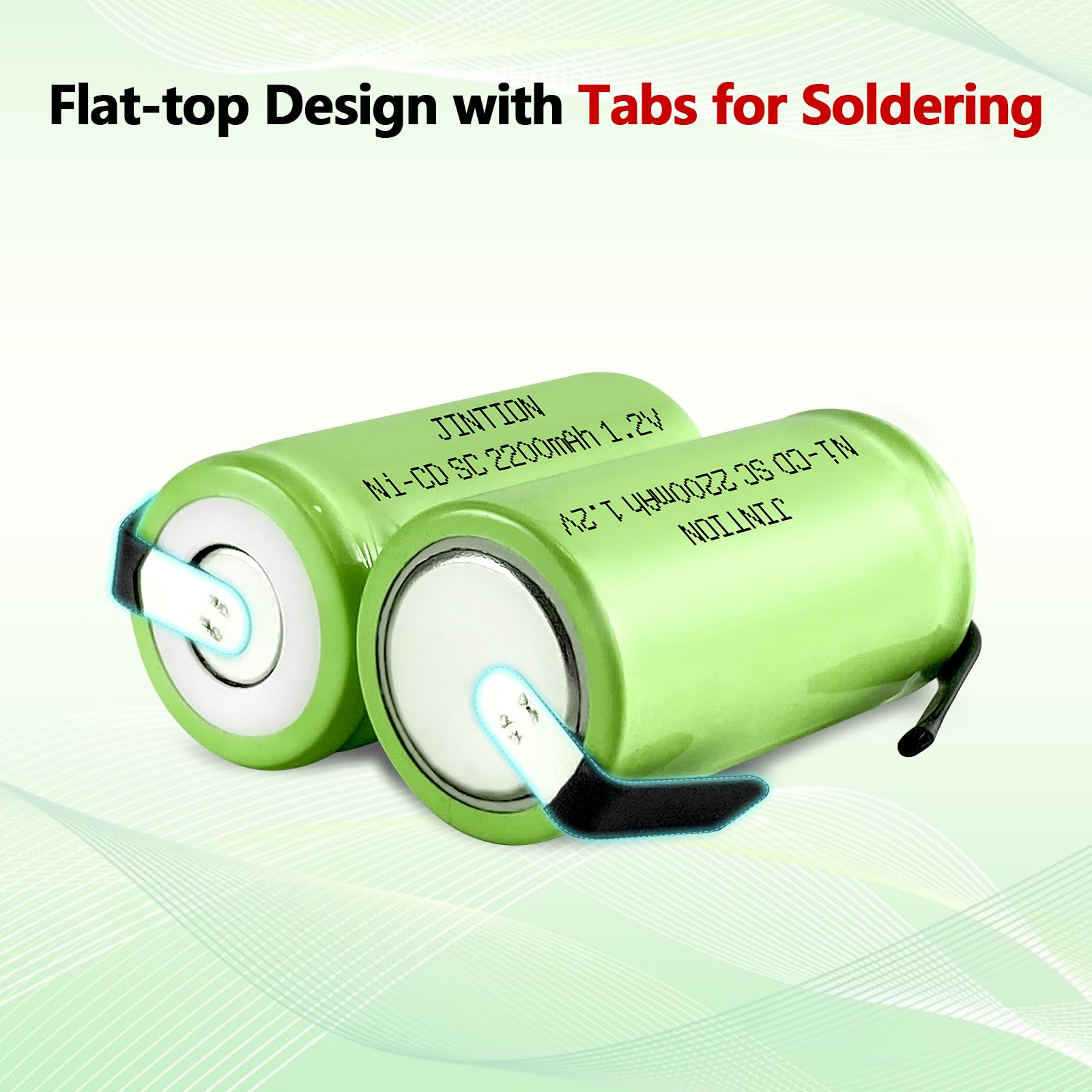JINTION 2200mAh Sub C NiCd Rechargeable Batteries 1.2V Flat Top with Tabs - 2 Pack for Power Tools, RC Cars, Flashlights & Emergency Devices - High Capacity Battery Replacement for Cordless Tools