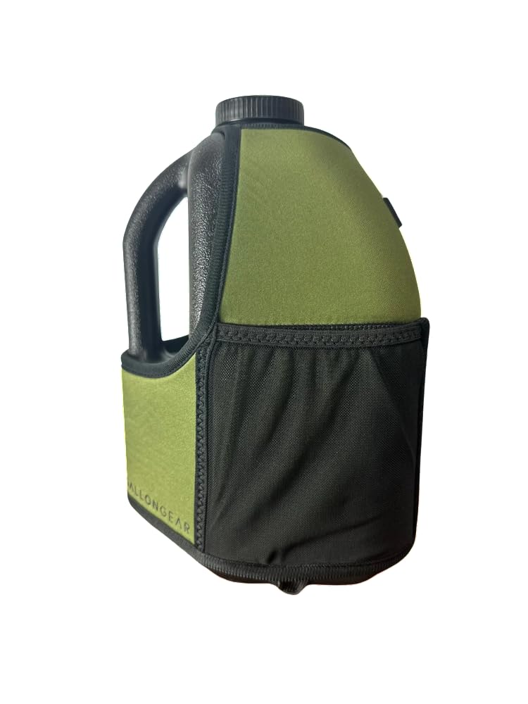Gallon Gear 1 Gallon Large BPA Free Reusable Water Bottle with Insulated Sleeve | Hydration Jug for Men & Women | Gym, Sports, Training & Fitness | Perfect for Hiking, Camping and Outdoor Activities (Black/Olive Green)