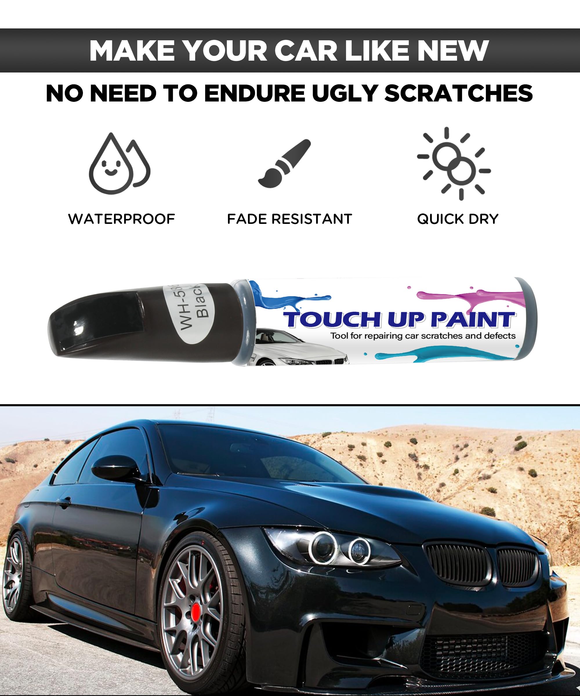 Deep Scratch Remover for Cars - 2-in-1 Automotive Touch Up Paint Pen | Repair Scratches & Restore Paint (Black) | Perfect for DIY Car Scratch Repair at Home or On-the-Go