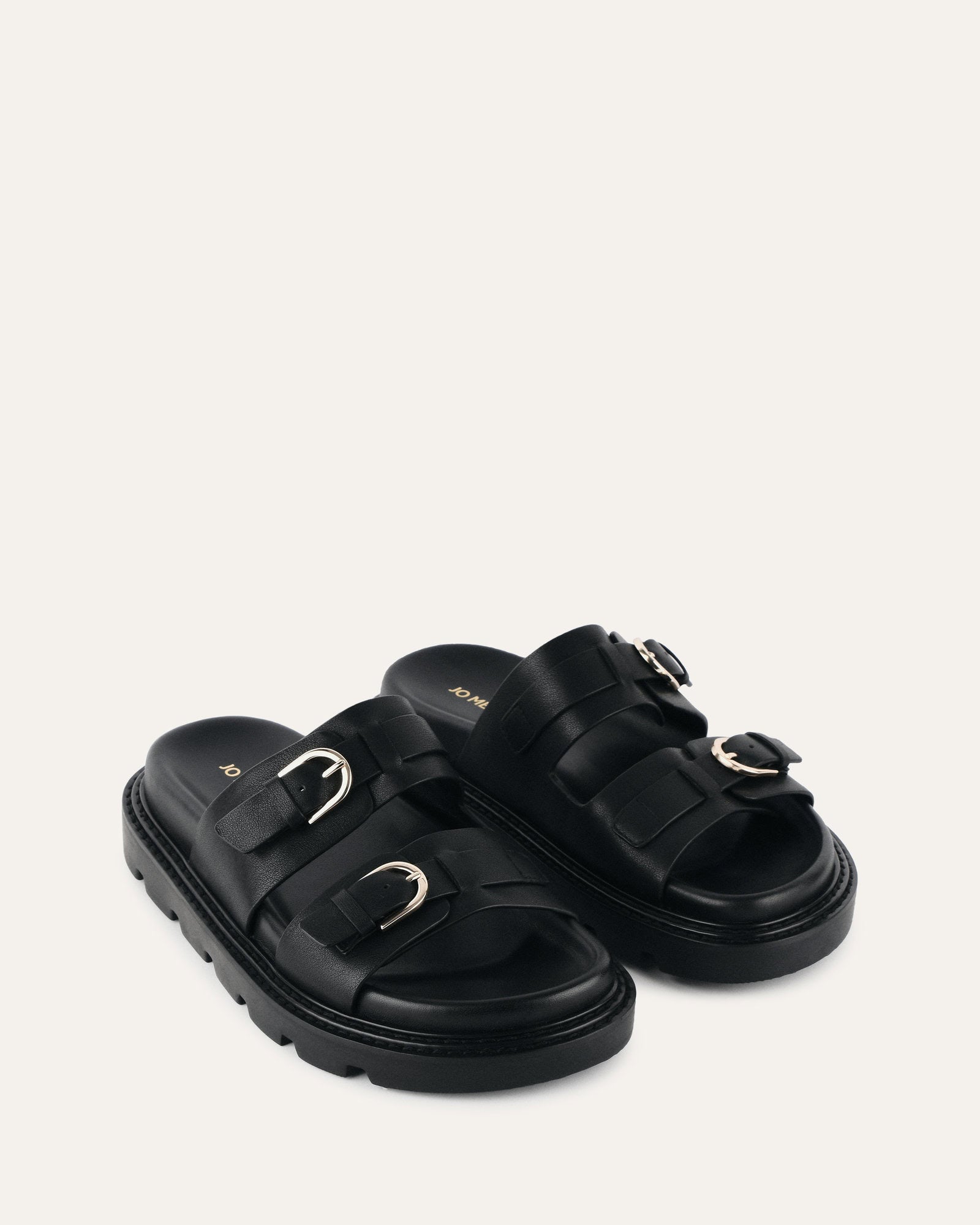 VICHY Women's Flat Sandals - Black Leather Comfortable Slip-On Shoes for Casual Wear, Walking & Beach Outfits