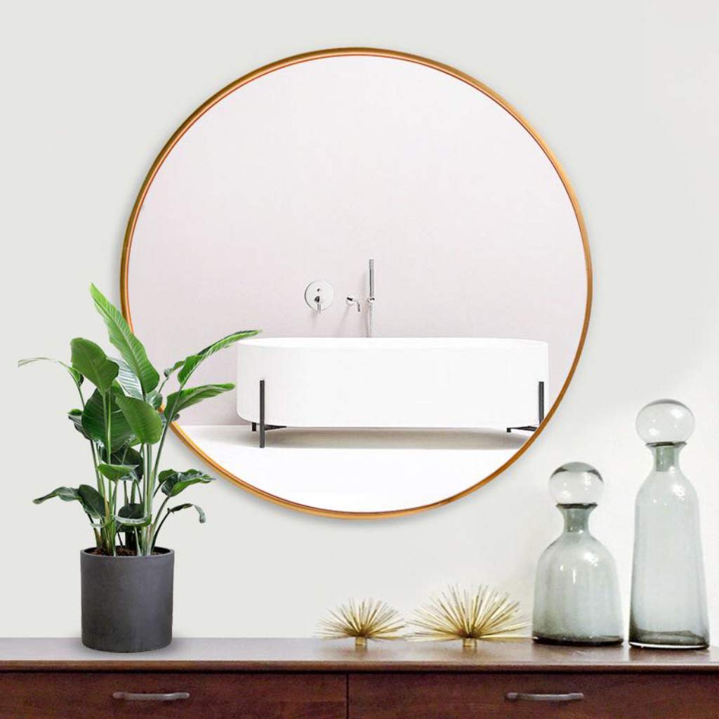 11.8-31.4 Inch Gold & Black Round Wall Mirror - Elegant Bathroom, Entryway & Living Room Decor - Metal Framed Vanity Mirror for Modern Home & Hotel Decor