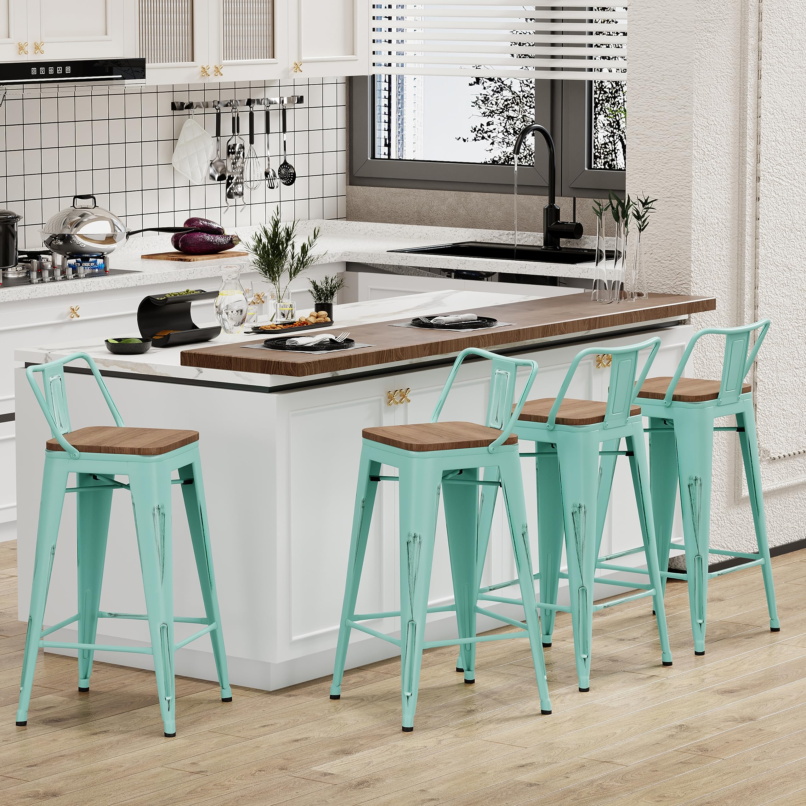 Industrial Metal Bar Stools Set of 4 - 30