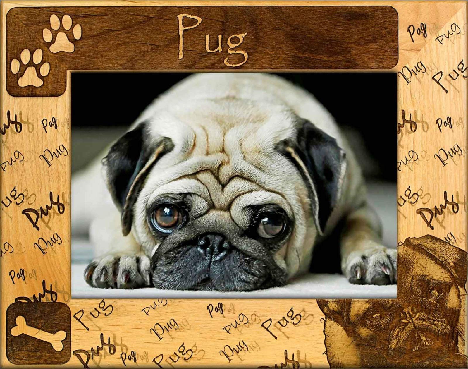 Pug Laser Engraved Wood Picture Frame 5x7 - Handmade Personalized Pet Photo Display for Home Decor, Gift Idea for Dog Lovers