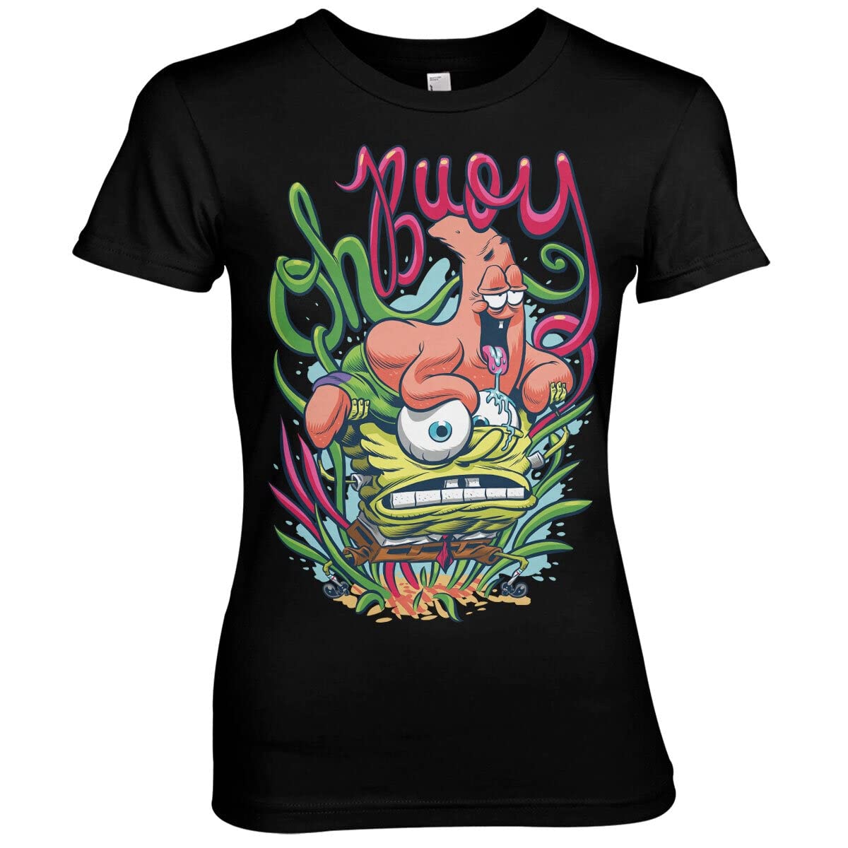 Official SpongeBob SquarePants Women's T-Shirt - Black Medium | Cartoon Character Graphic Tee for Casual Wear, Cosplay & Gifts