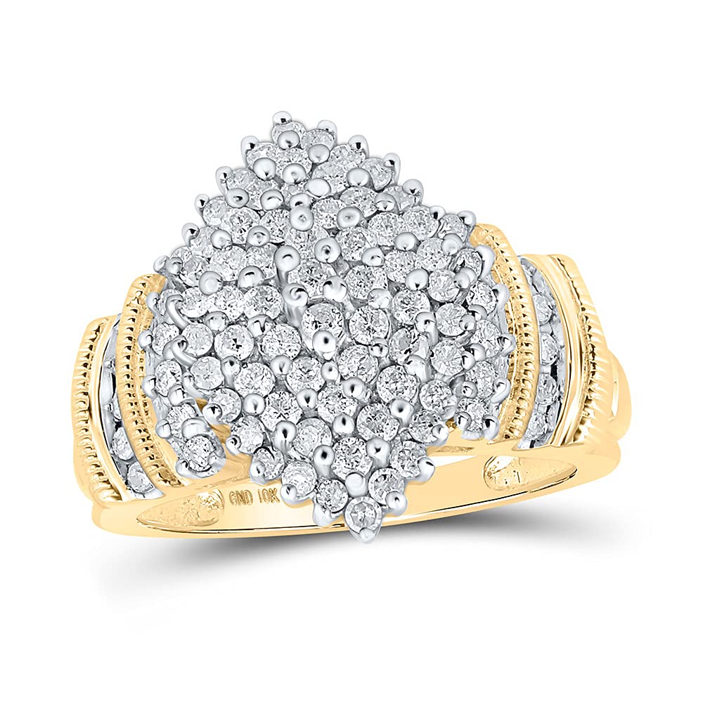 10Kt Yellow Gold Women's Round Diamond Cluster Ring - 1 CTTW Sparkling Elegance for Engagement, Anniversary & Special Occasions