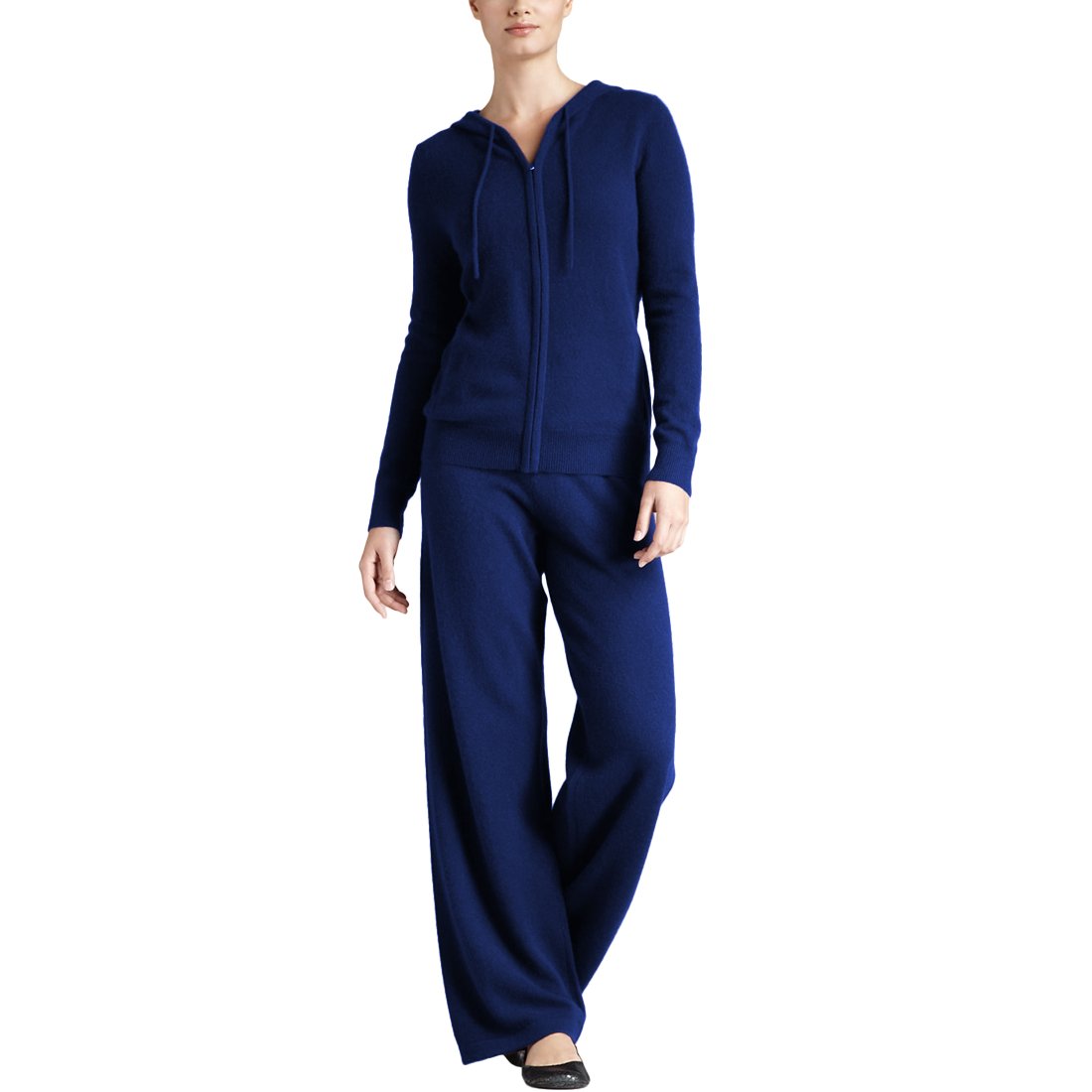 Parisbonbon Women's 100% Cashmere Tracksuit Sweatsuit - Navy Blue, Size M | Soft & Warm Lounge Wear for Home, Travel & Casual Outings