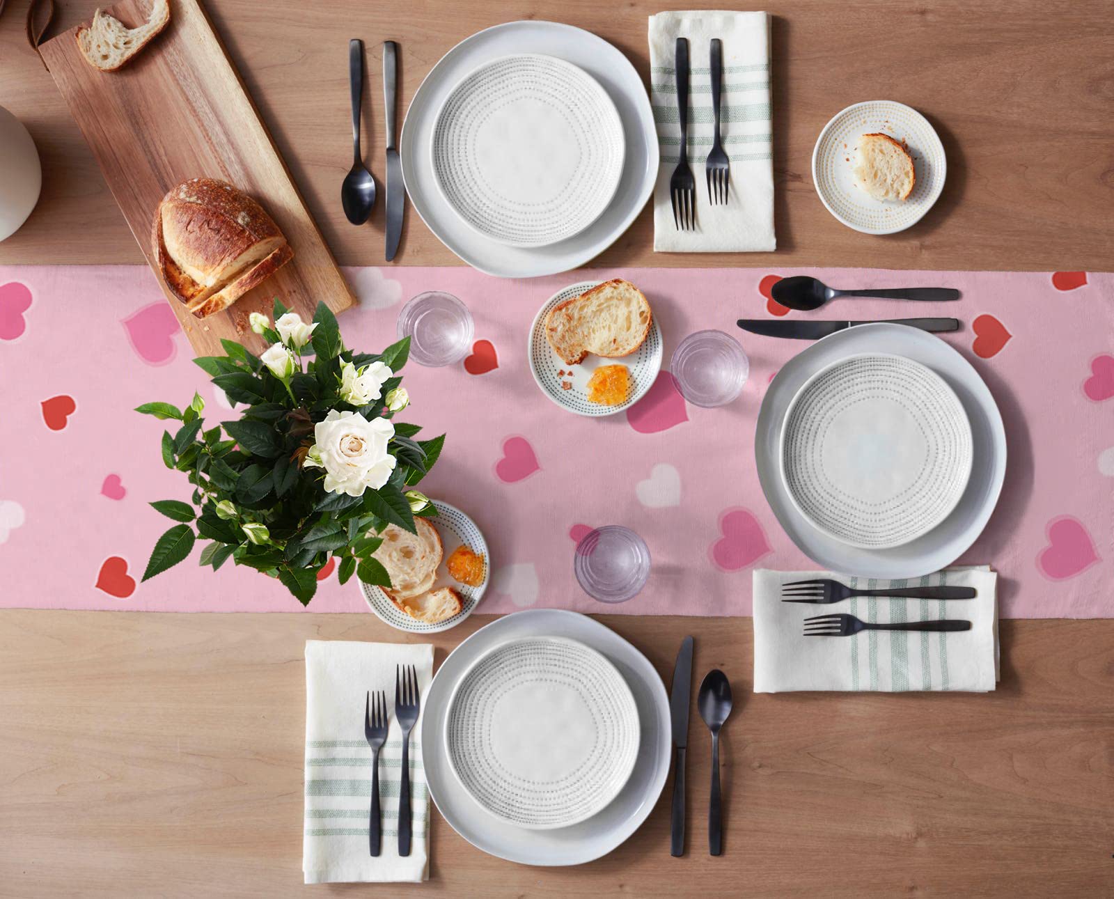 Valentine's Day Table Runner - Red & Pink Heart Design, 13x108 Inch Rectangle Dining Table Scarf for Kitchen, Wedding, Party, Holiday & Outdoor Decor - Perfect for Romantic Dinners & Special Occasions