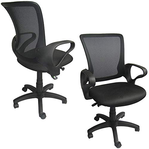 2-Pack Professional Mesh Office Chairs with Adjustable Height, Wheels & Lumbar Support - Ergonomic Mid-Back Task Chairs for Home Office, Conference Room & Workspace - Black Nylon Executive Computer Chairs for Comfortable All-Day Sitting