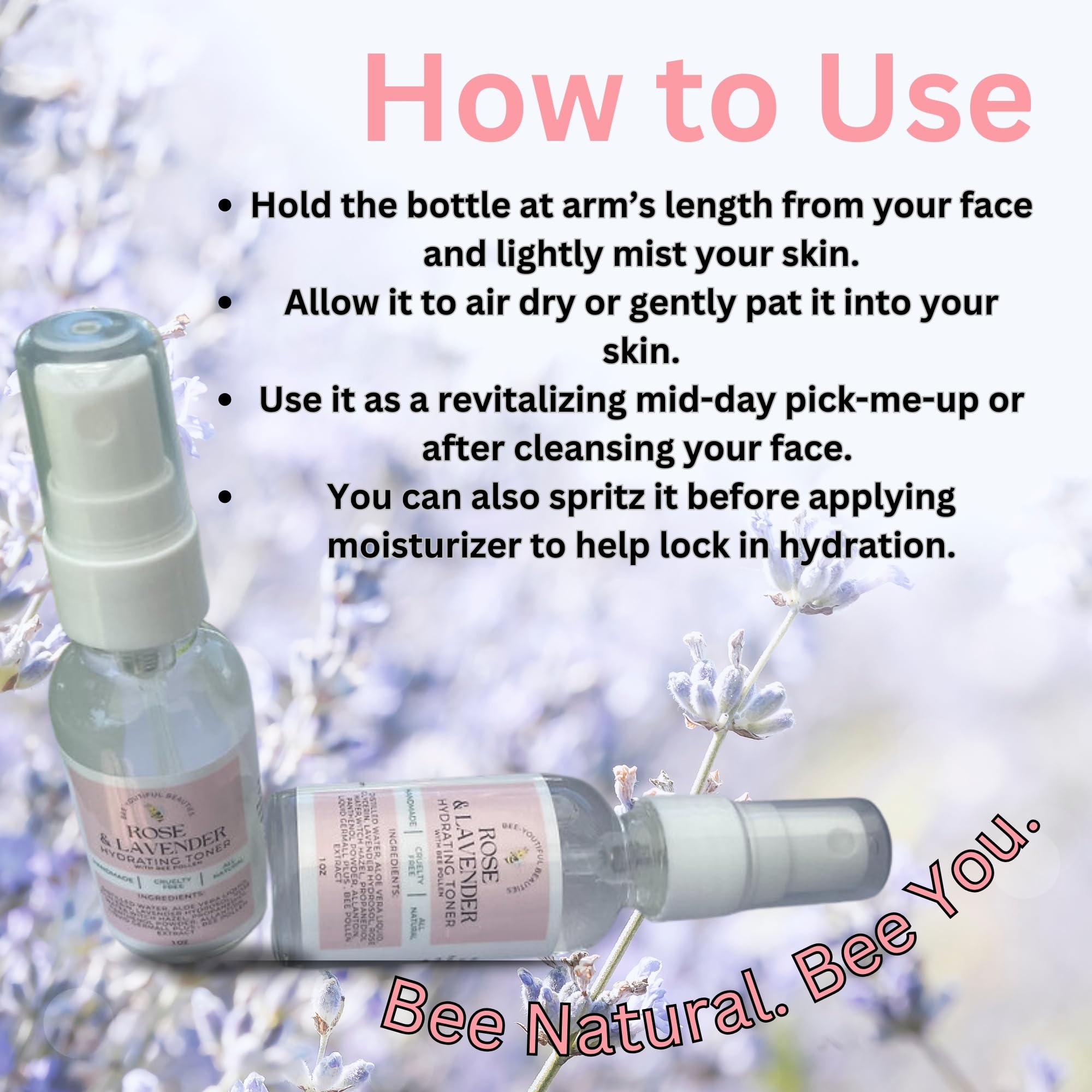 Rose & Lavender Facial Toner with Bee Pollen & Aloe Vera | 1 Oz Hydrating Mist for Glowing Skin | Soothing Toner for Dry & Sensitive Skin | Perfect for Daily Skincare Routine & Post-Workout Refresh