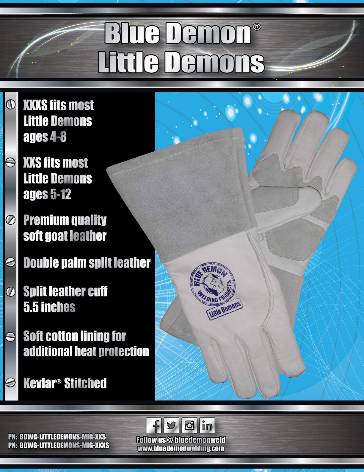 Blue Demon MIG Welding Gloves for Kids - Heat Resistant Small Hand Protection for MIG & Stick Welding - Ideal for Youth Welding Projects & DIY Metalwork