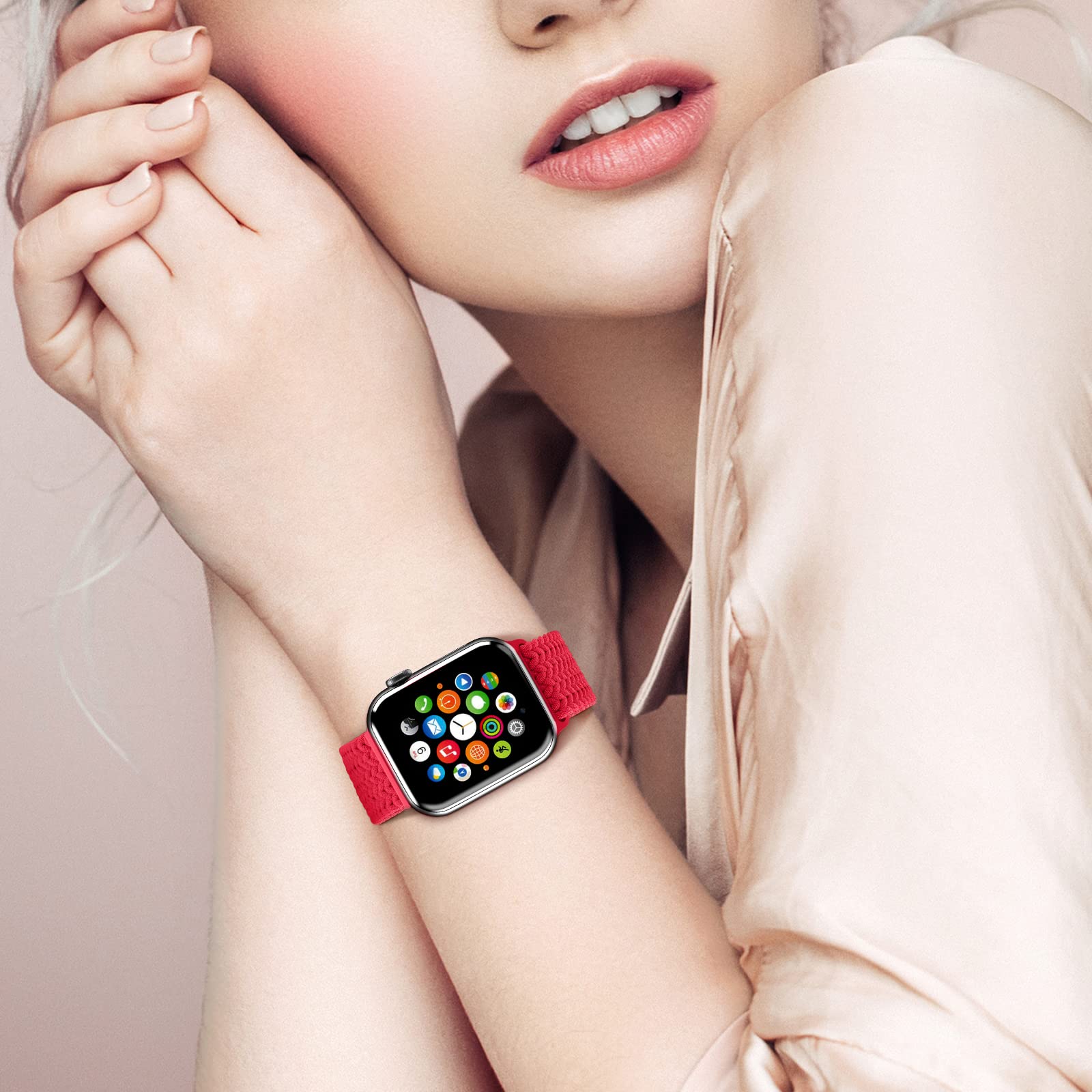 Braided Nylon Apple Watch Bands for Series 9/8/7/6/5/4/3/2/SE/Ultra/Ultra 2 - Adjustable Breathable Strap for 38mm 40mm 41mm 42mm 44mm 45mm 49mm - Perfect for Workouts, Running & Everyday Wear