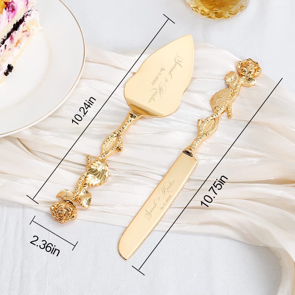 Personalized Gold Cake Knife and Server Set - Wedding Cake Cutting Set, Custom Engraved Pastry Pie & Pizza Cutter - Perfect Birthday Gift for Cake Lovers | Ideal for Weddings, Anniversaries & Special Celebrations