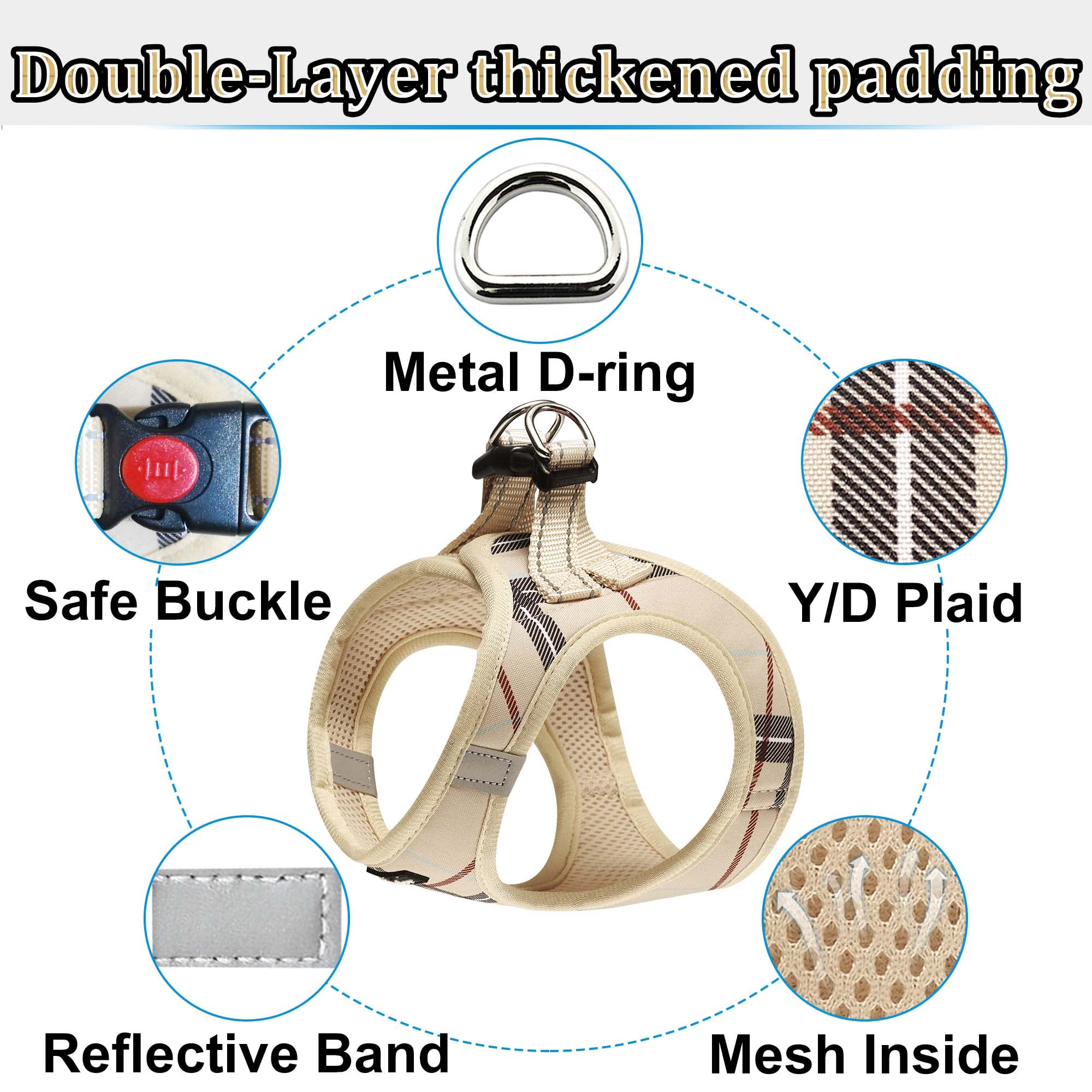 Step-in Dog Harness - Breathable Puppy & Cat Vest for Small to Medium Dogs - Adjustable Pet Harness for Walking & Training - Beige