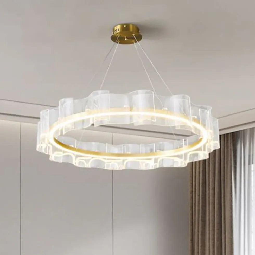 Gold LED Pendant Light with Wavy Ring Design - Modern Hanging Fixture for Dining Room, Kitchen Island & Bedroom Lighting