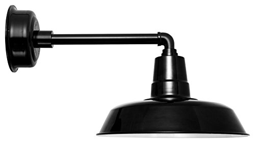 Vintage LED Barn Light with Metropolitan Stem - 16 Inch Black Outdoor Lighting for Porch, Garage & Farmhouse | Cocoweb BOAW16BK-1B | Weather-Resistant & Energy Efficient